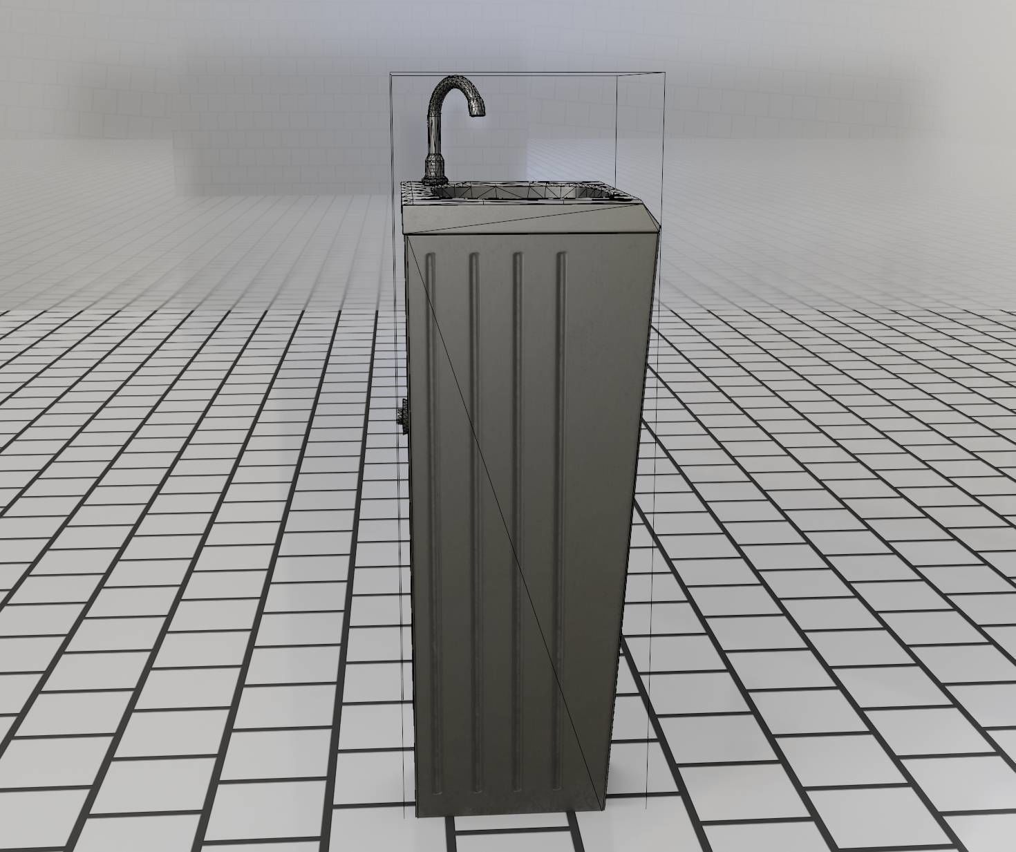 Public Metal Sink - 10 - Simple Compact Low-poly 3D model_78