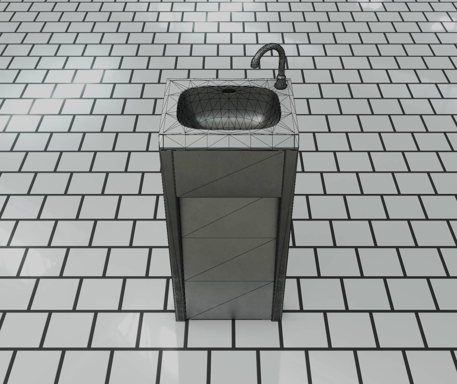 Public Metal Sink - 10 - Simple Compact Low-poly 3D model_11