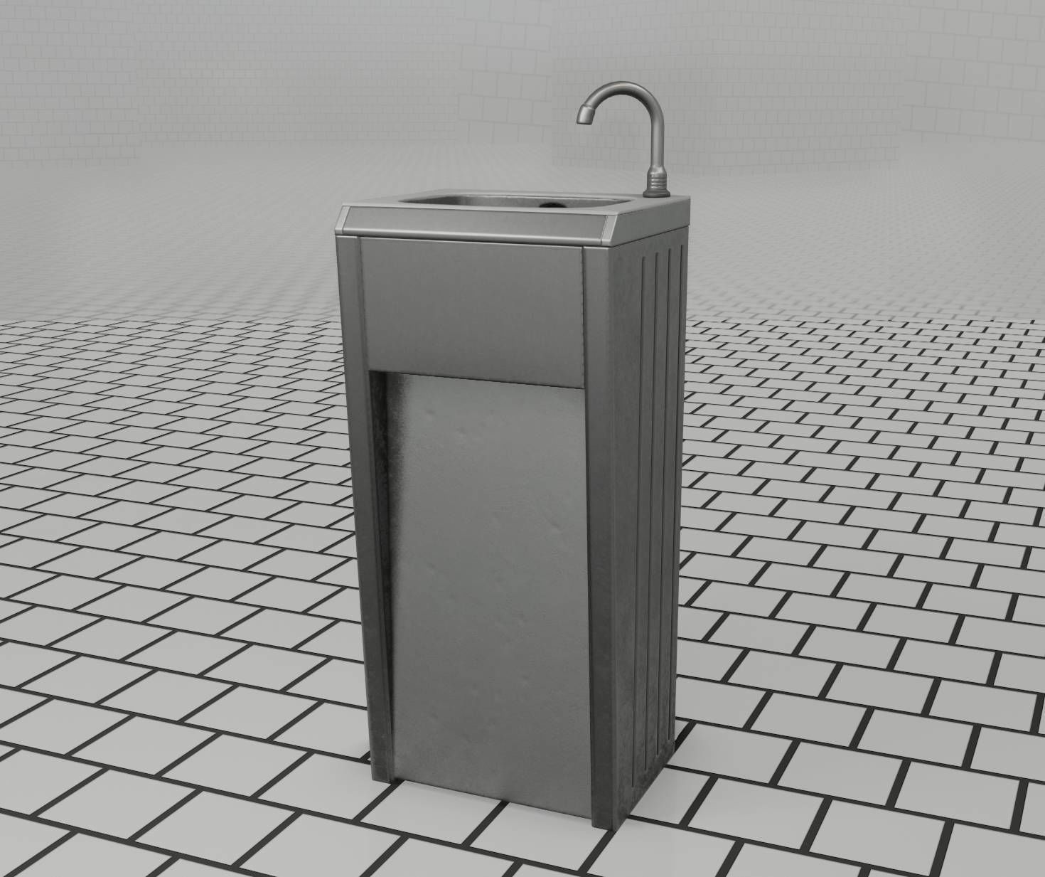 Public Metal Sink - 10 - Simple Compact Low-poly 3D model_45