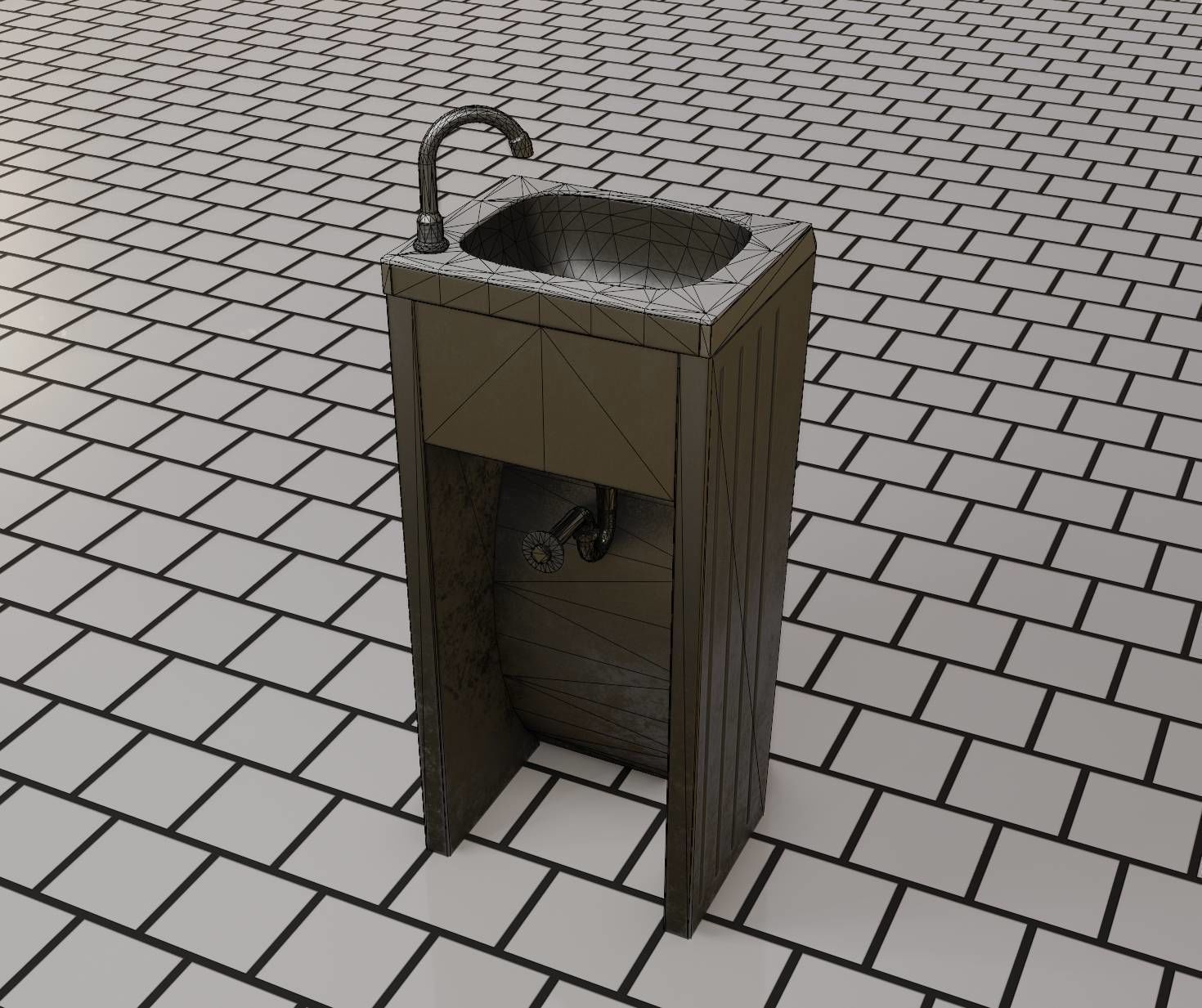 Public Metal Sink - 10 - Simple Compact Low-poly 3D model_98