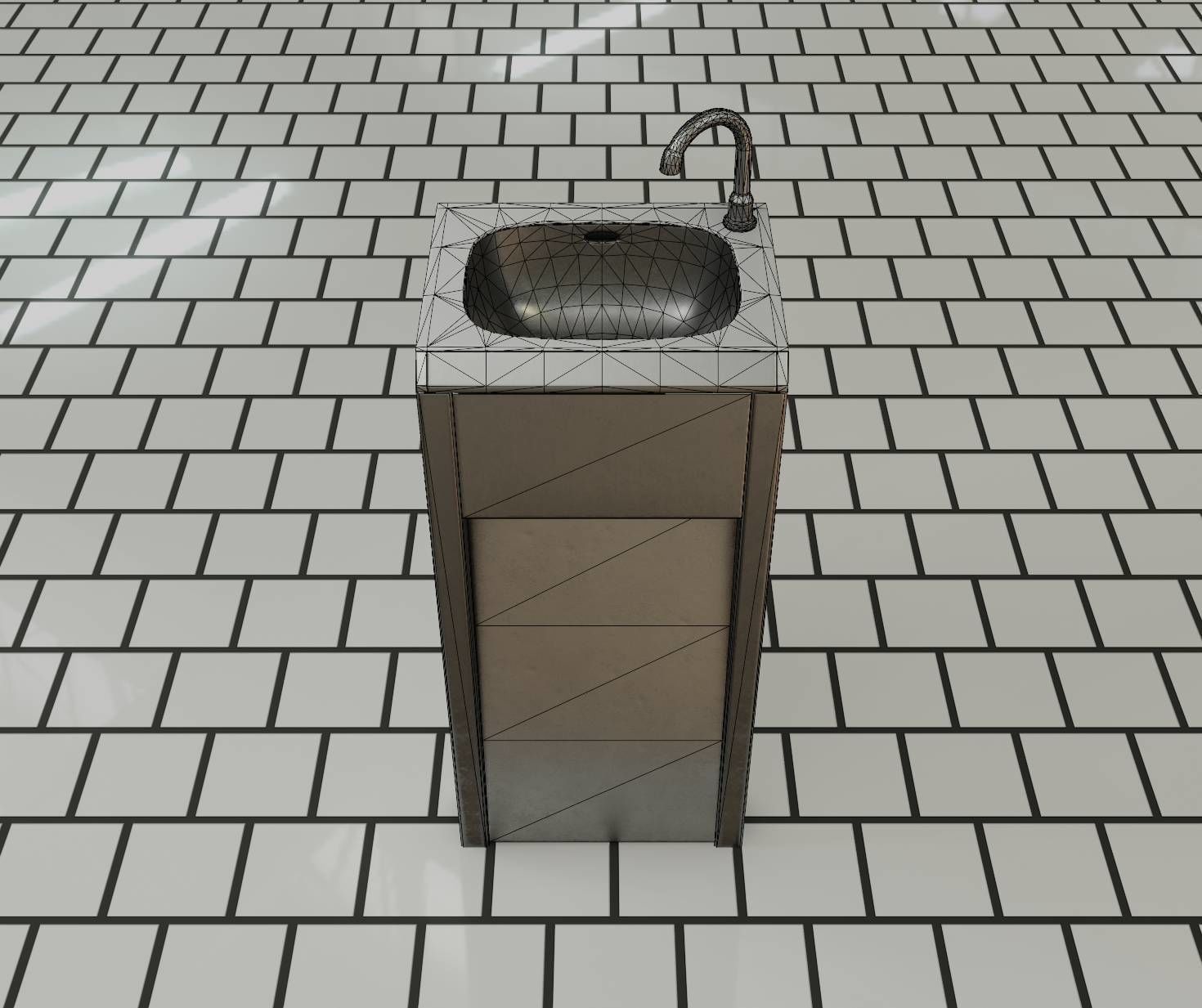 Public Metal Sink - 10 - Simple Compact Low-poly 3D model_38