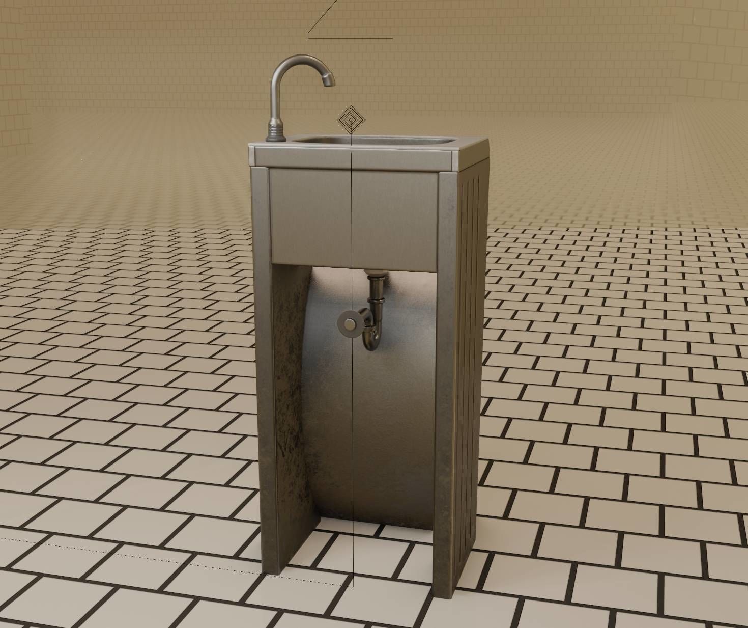 Public Metal Sink - 10 - Simple Compact Low-poly 3D model_80