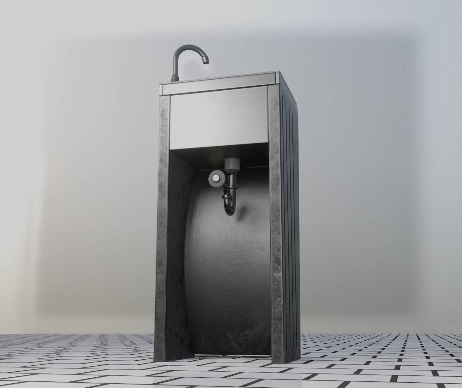 Public Metal Sink - 10 - Simple Compact Low-poly 3D model_81