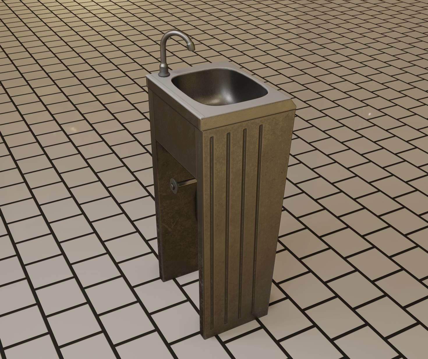 Public Metal Sink - 10 - Simple Compact Low-poly 3D model_97