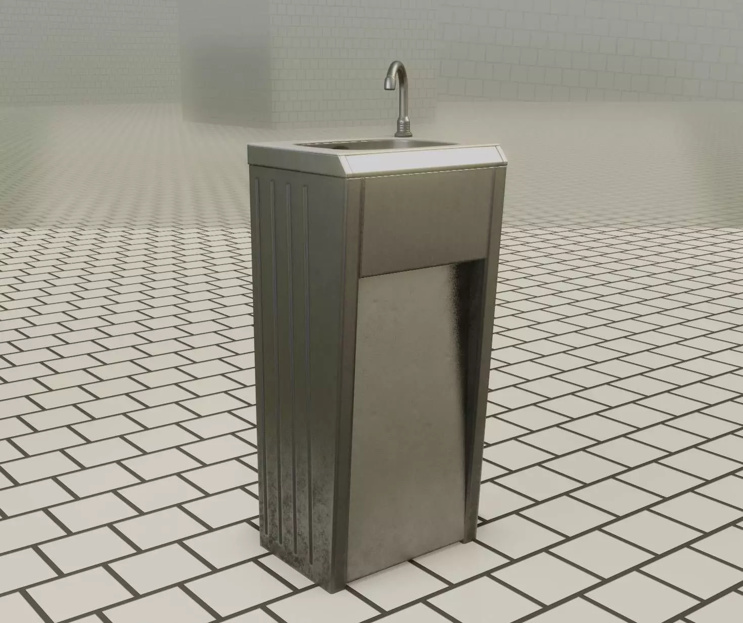 Public Metal Sink - 10 - Simple Compact Low-poly 3D model_0