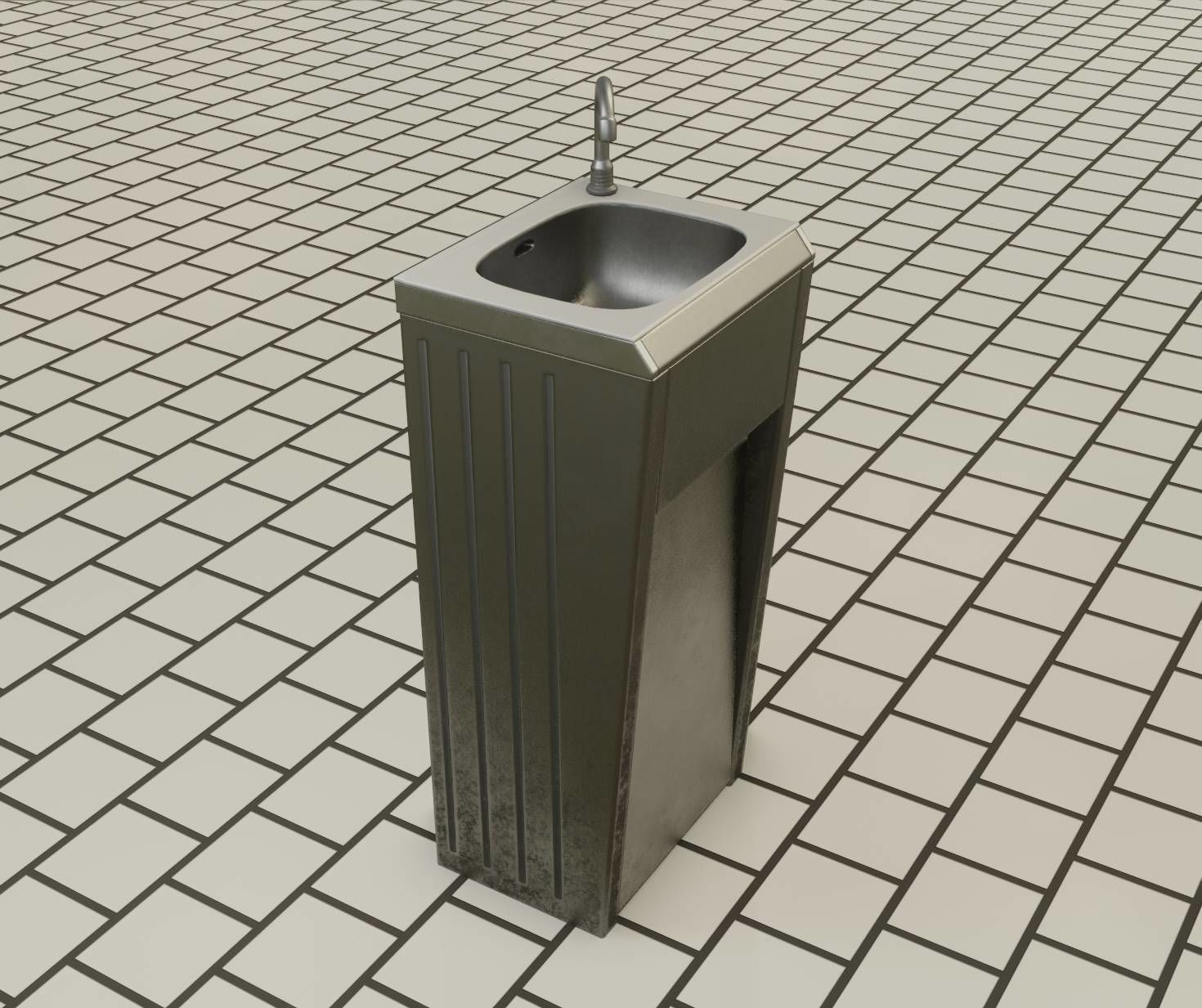 Public Metal Sink - 10 - Simple Compact Low-poly 3D model_34