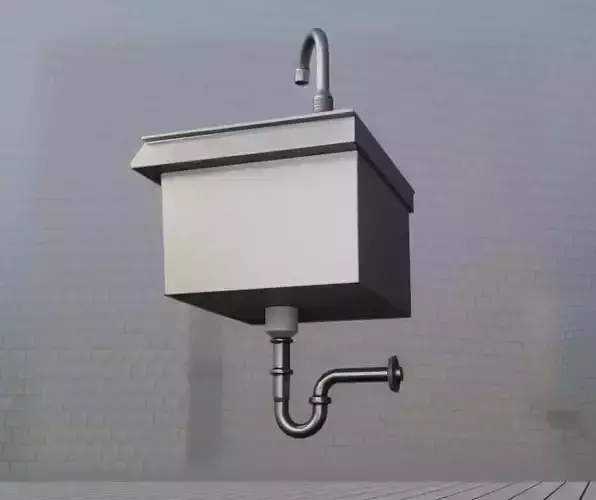 Public Metal Sink - 3 - Simple Low-poly 3D model