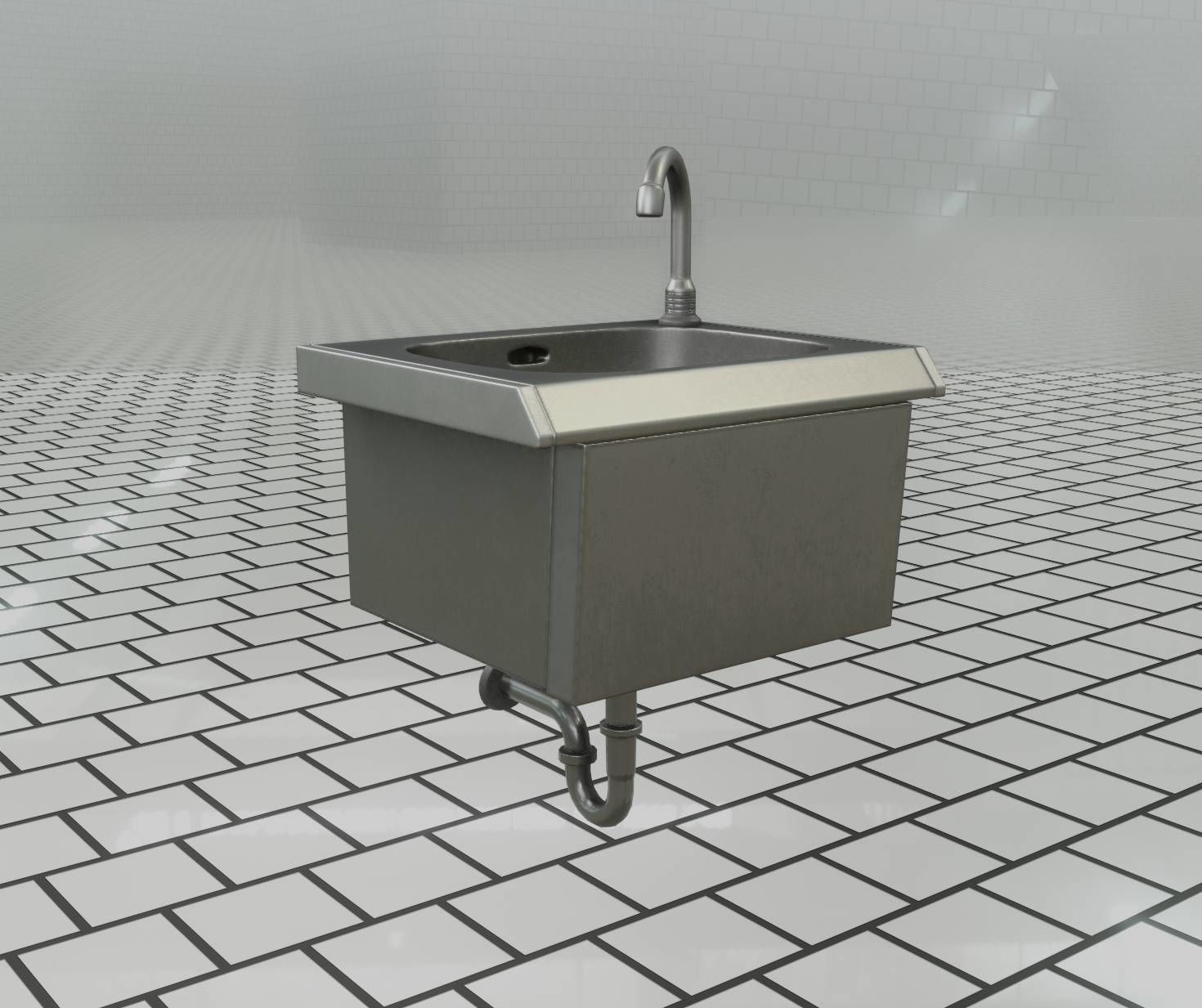 Public Metal Sink - 2 - Simple Low-poly 3D model_2