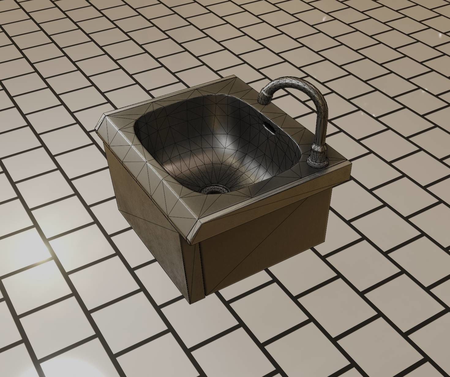 Public Metal Sink - 2 - Simple Low-poly 3D model_60