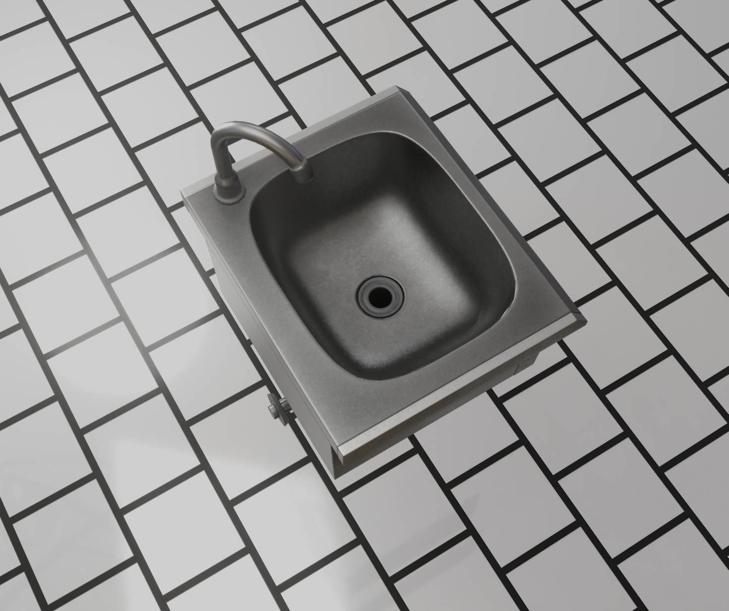 Public Metal Sink - 2 - Simple Low-poly 3D model_13