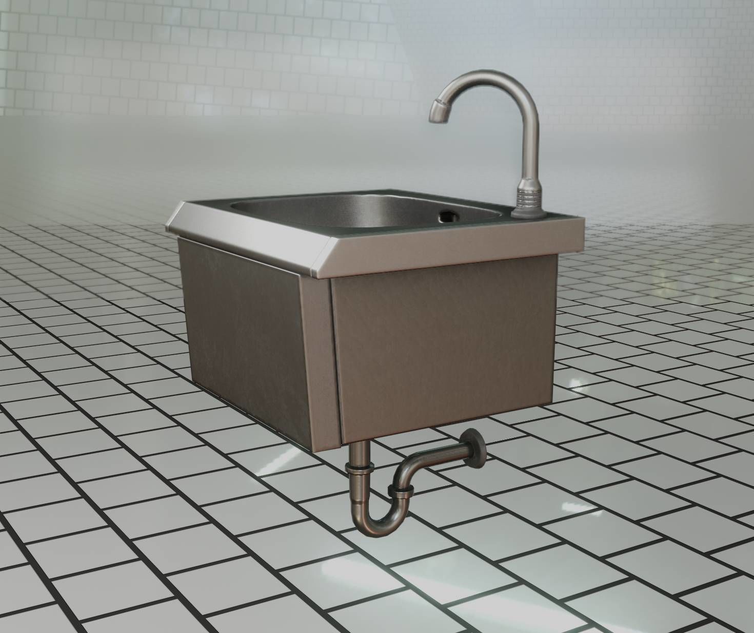 Public Metal Sink - 2 - Simple Low-poly 3D model_92