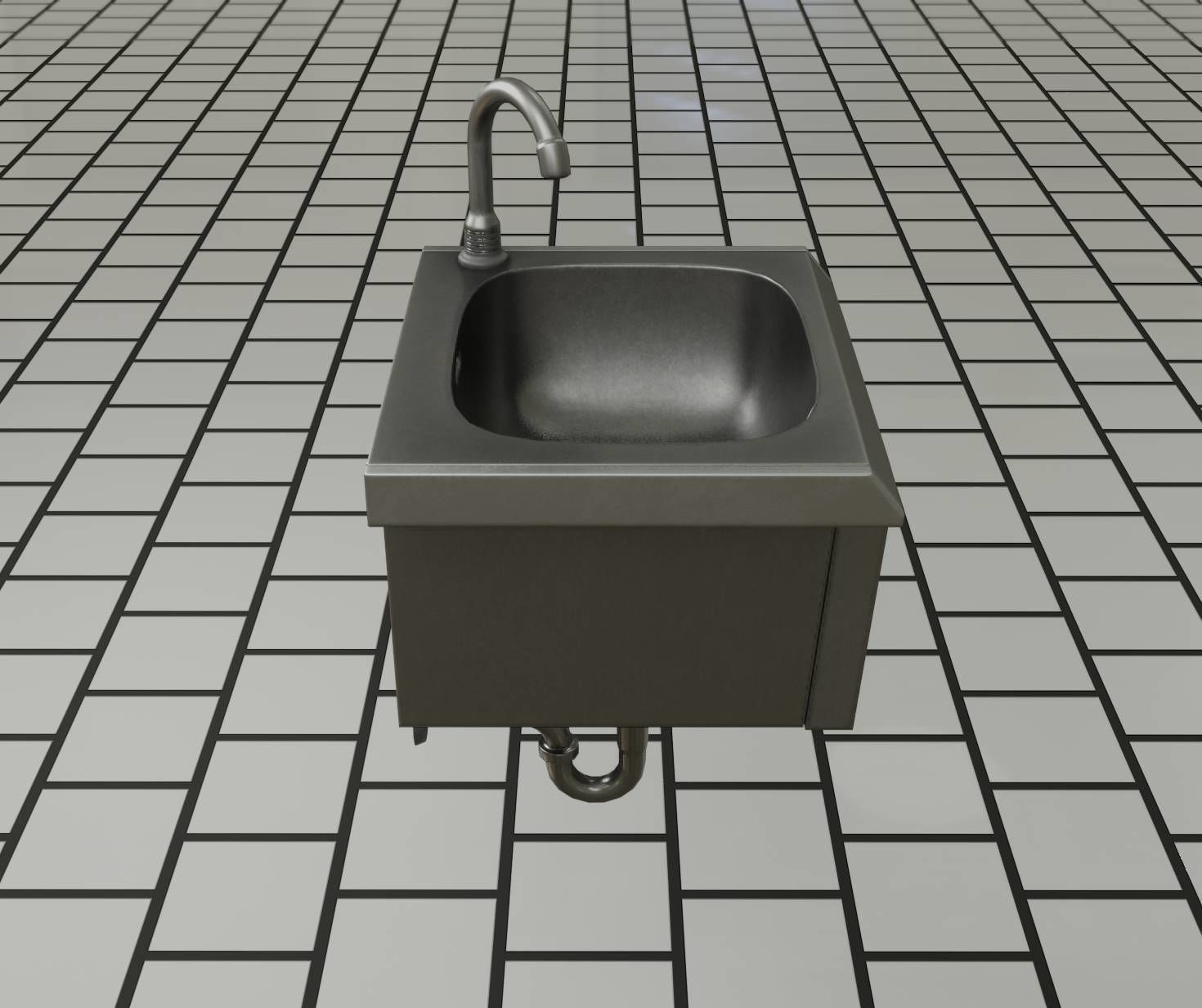Public Metal Sink - 2 - Simple Low-poly 3D model_83