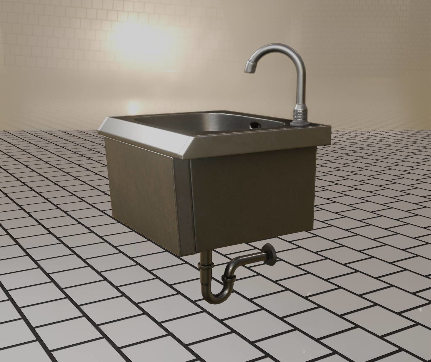 Public Metal Sink - 2 - Simple Low-poly 3D model_61