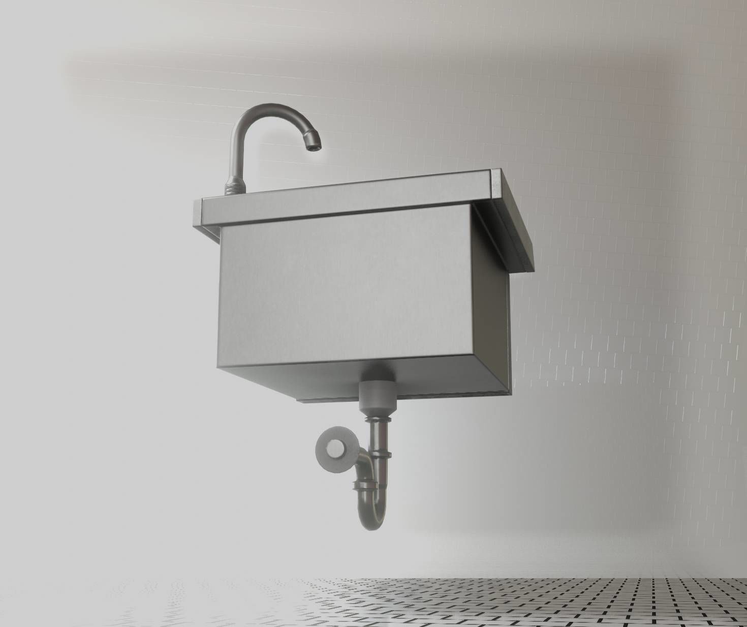 Public Metal Sink - 2 - Simple Low-poly 3D model_6