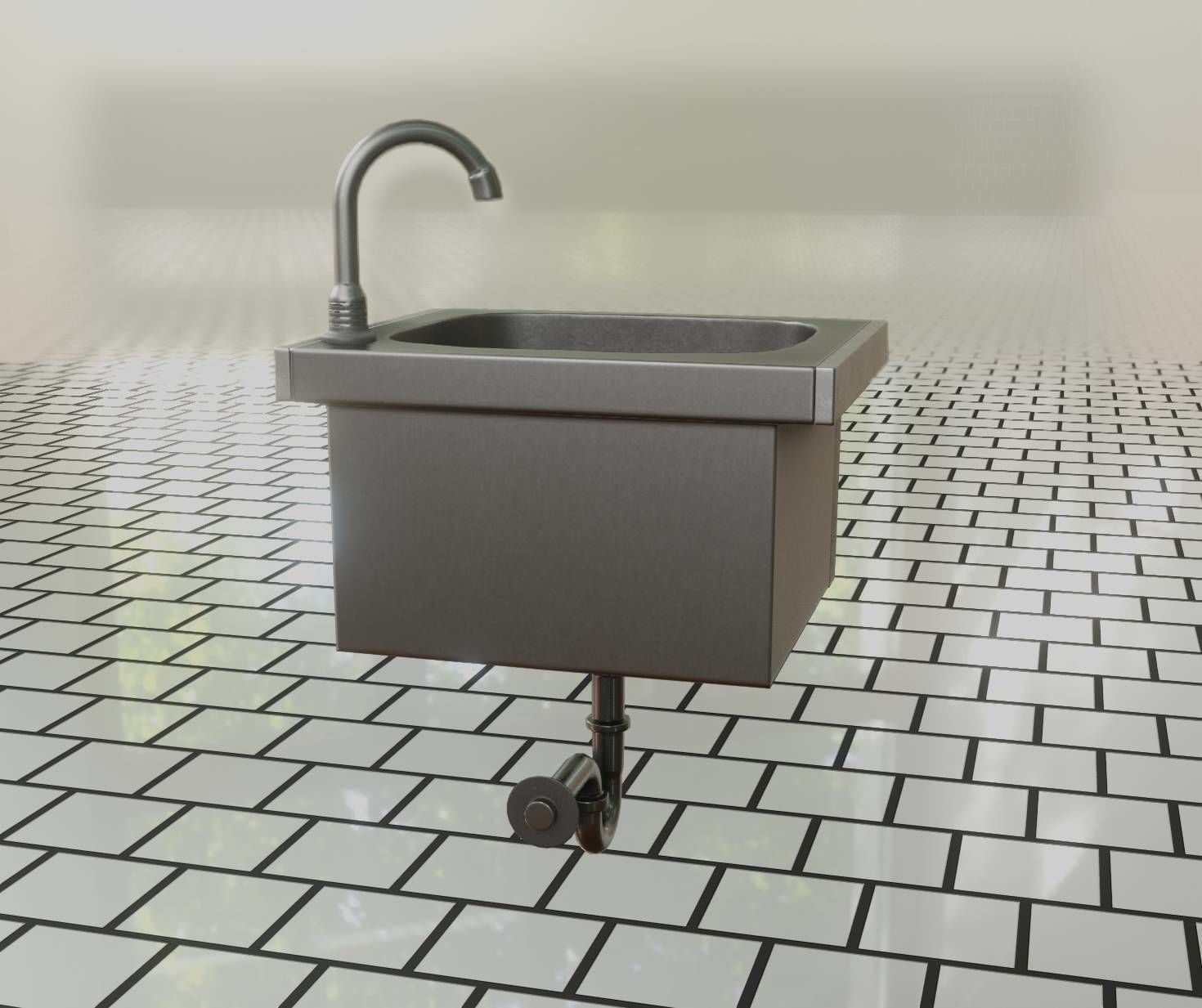 Public Metal Sink - 2 - Simple Low-poly 3D model_66
