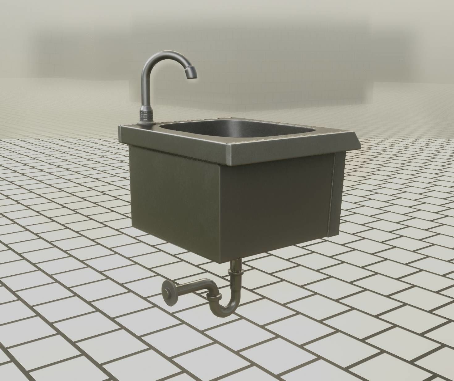 Public Metal Sink - 2 - Simple Low-poly 3D model_34