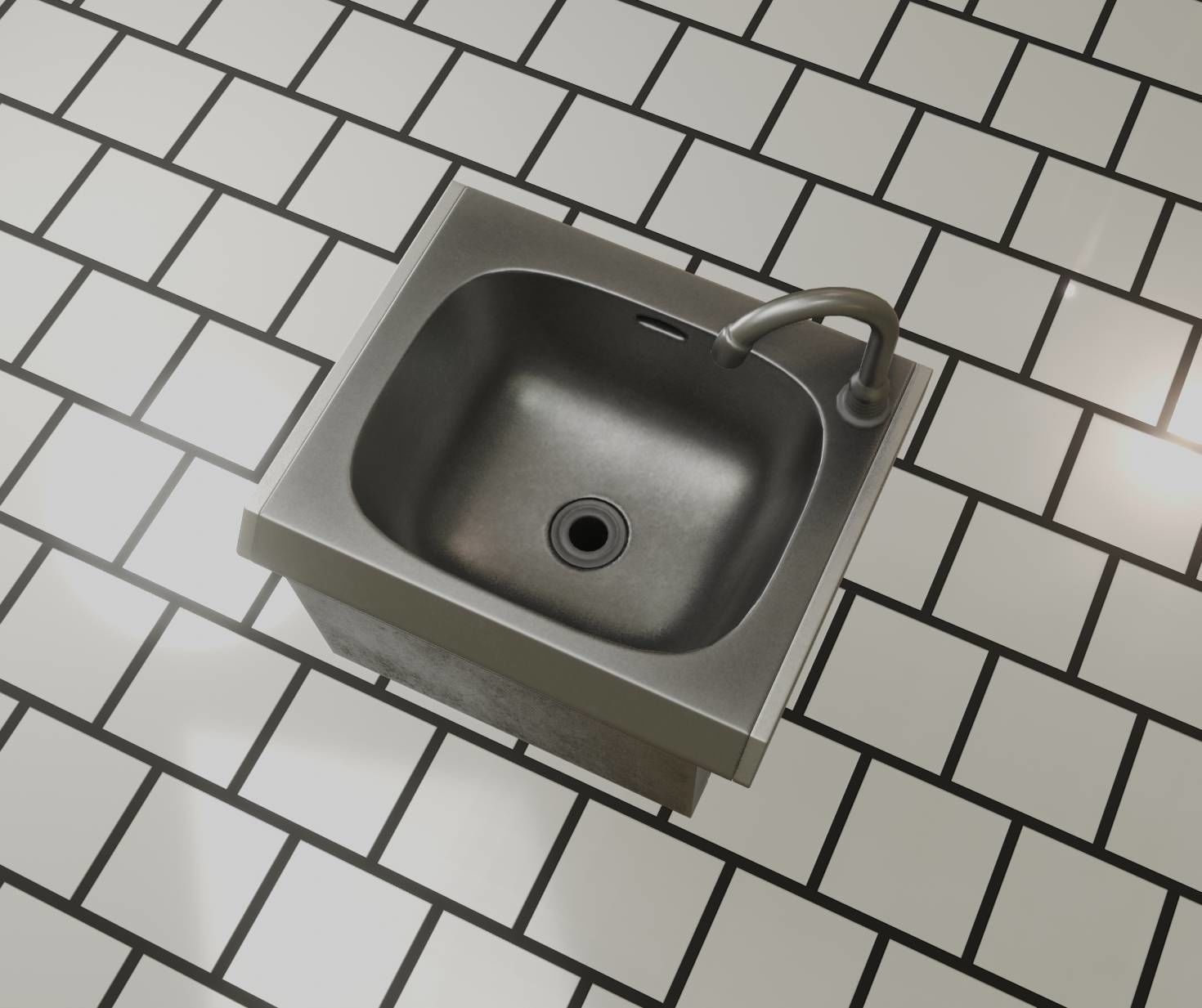 Public Metal Sink - 2 - Simple Low-poly 3D model_18