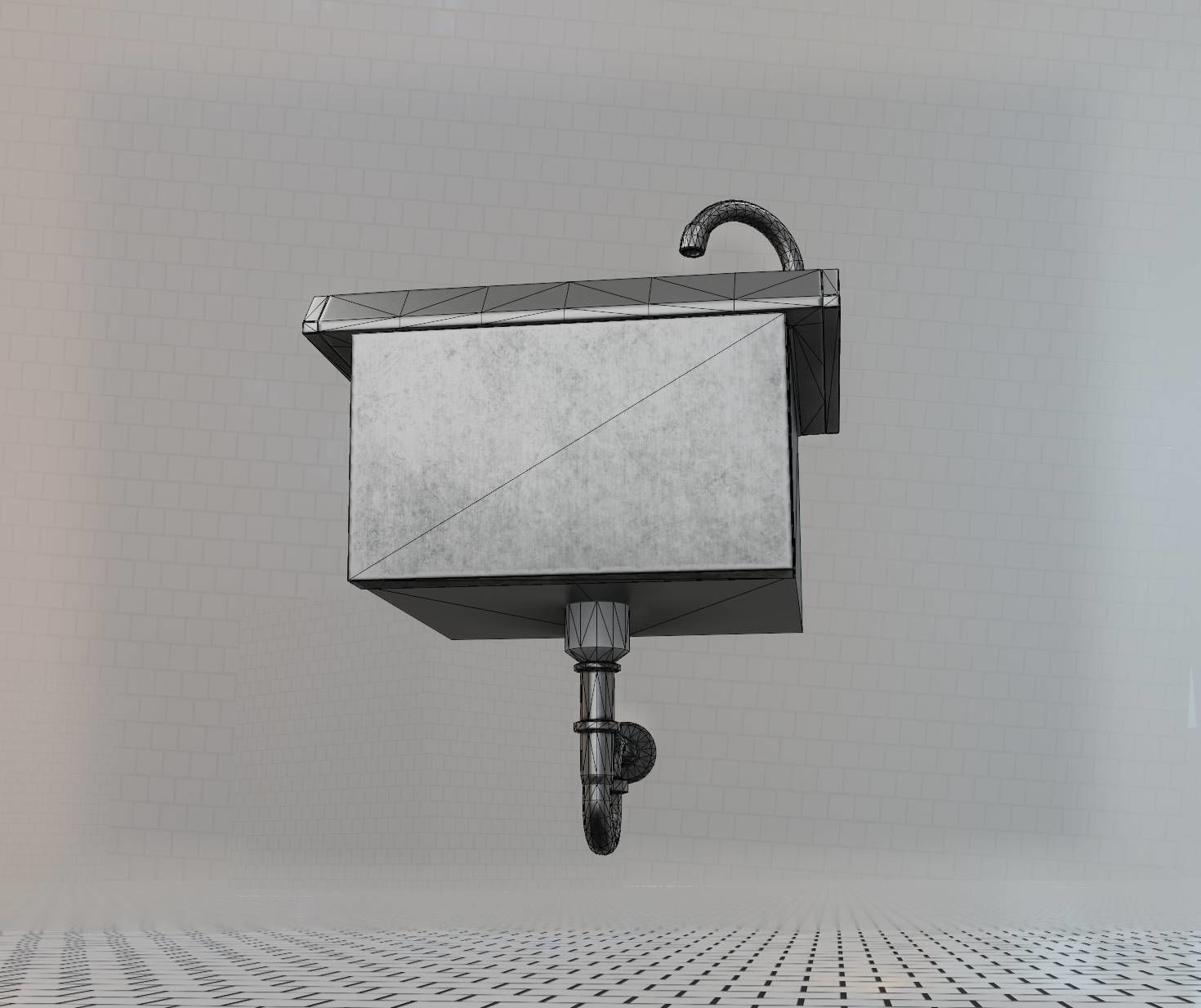Public Metal Sink - 2 - Simple Low-poly 3D model_10