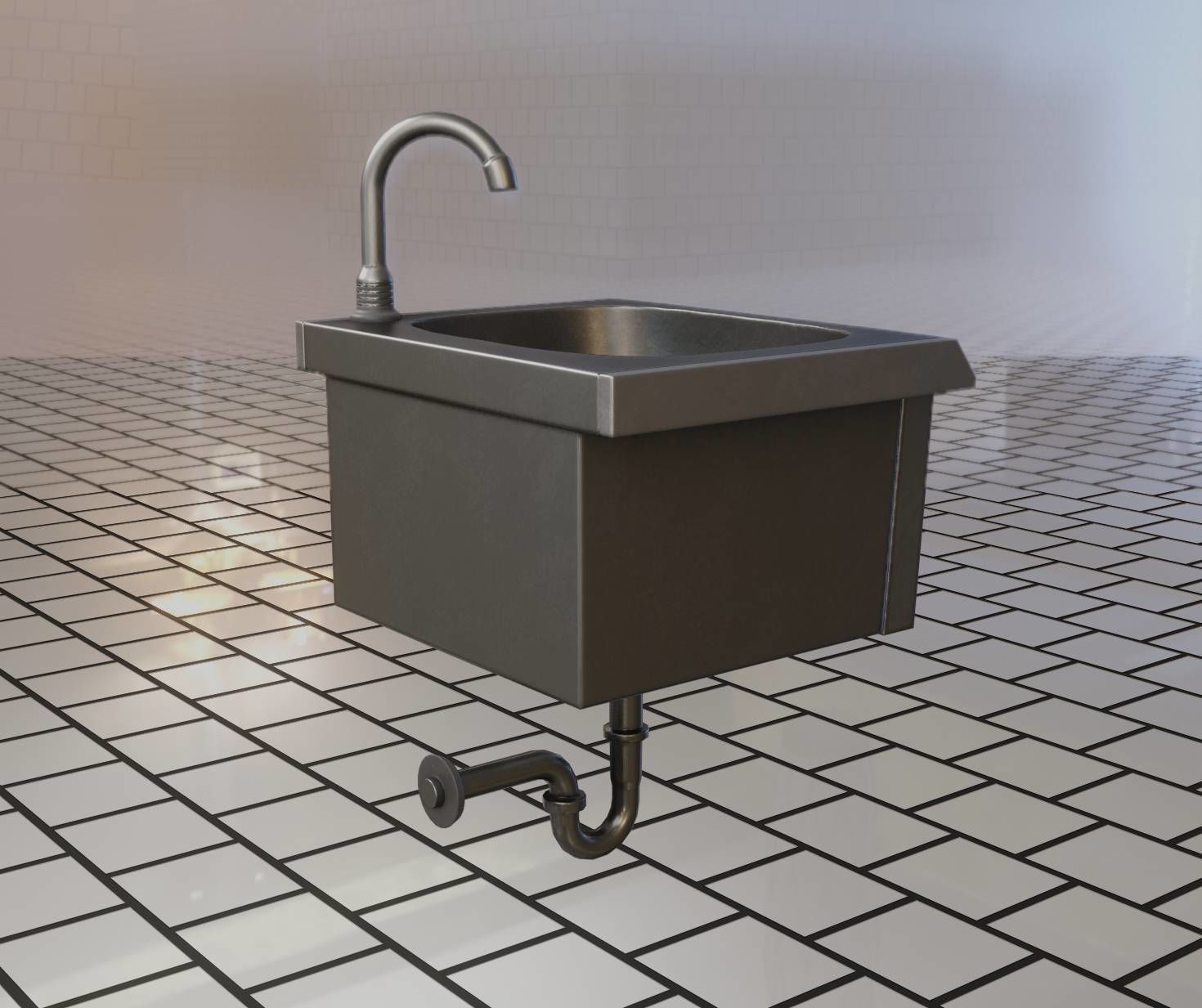 Public Metal Sink - 2 - Simple Low-poly 3D model_96