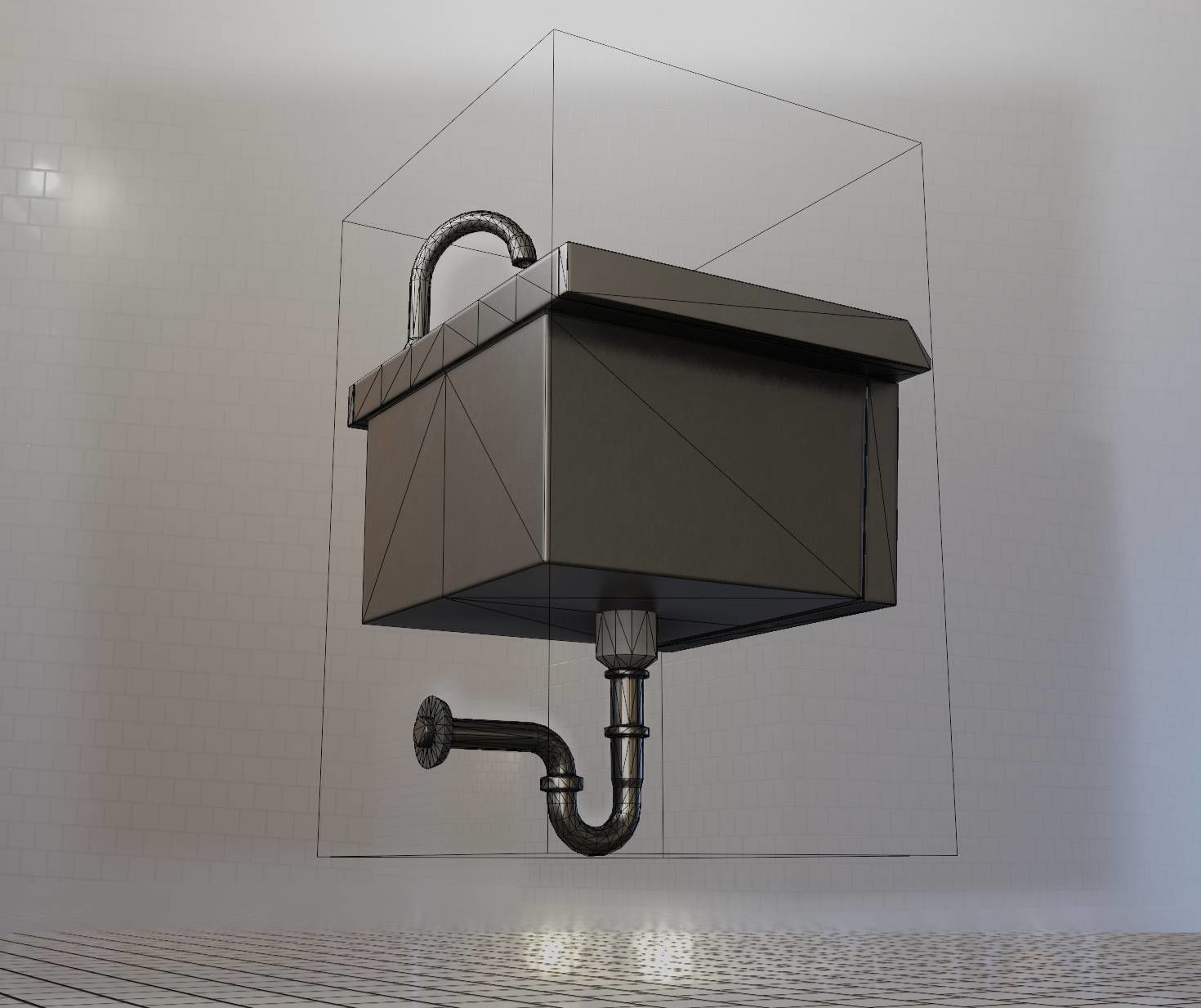 Public Metal Sink - 2 - Simple Low-poly 3D model_12