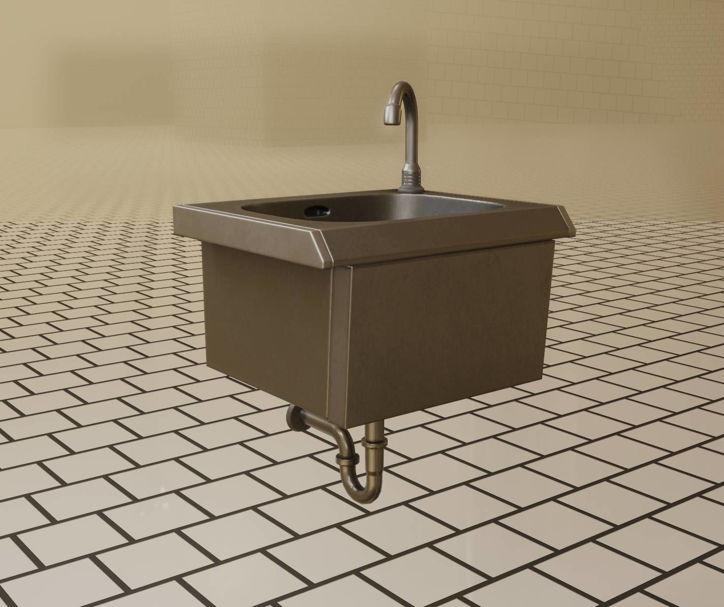 Public Metal Sink - 2 - Simple Low-poly 3D model_32