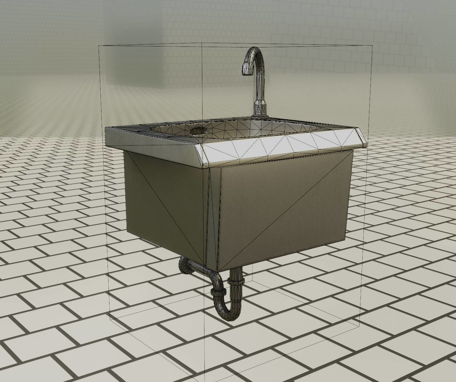 Public Metal Sink - 2 - Simple Low-poly 3D model_63
