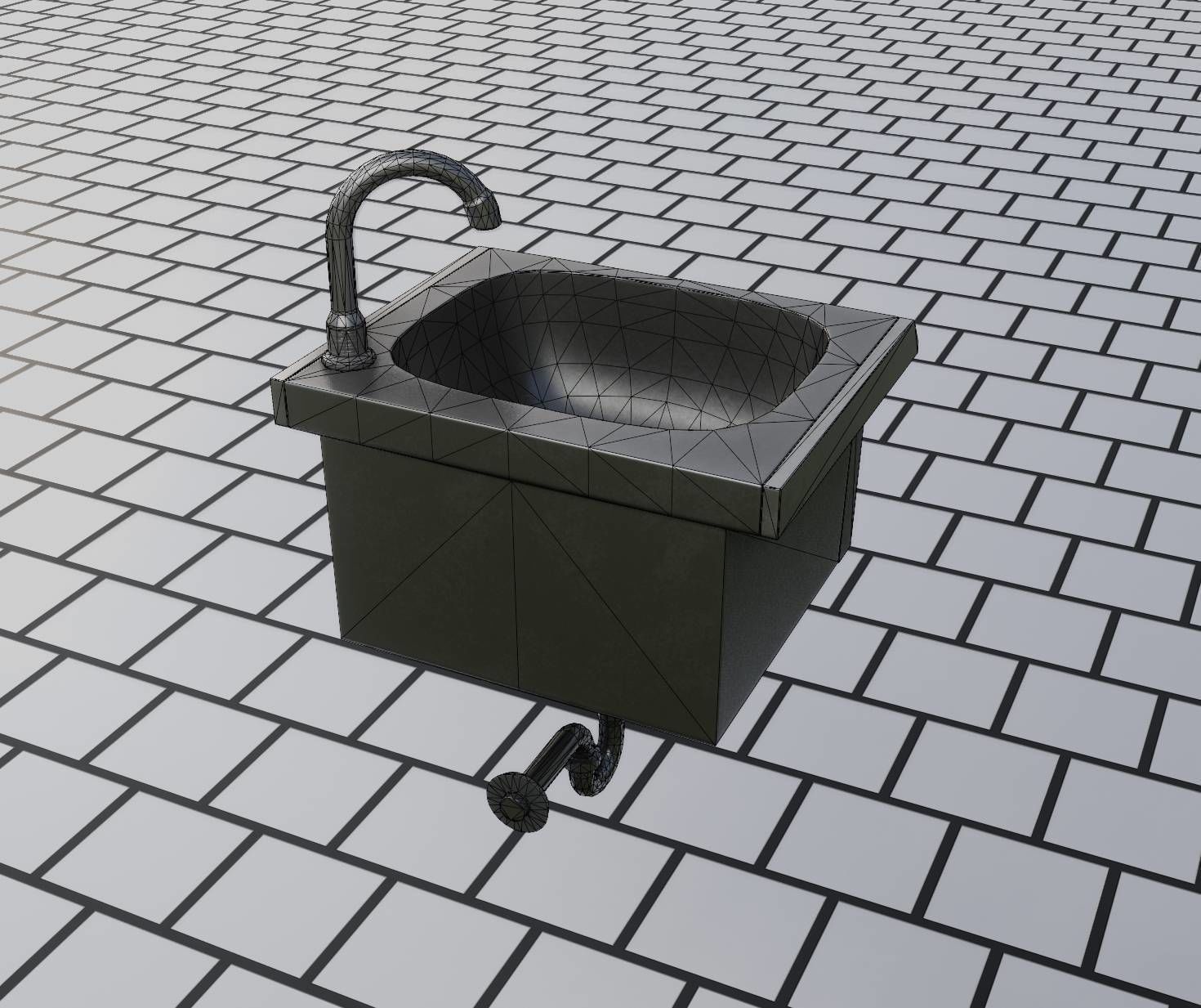 Public Metal Sink - 2 - Simple Low-poly 3D model_23