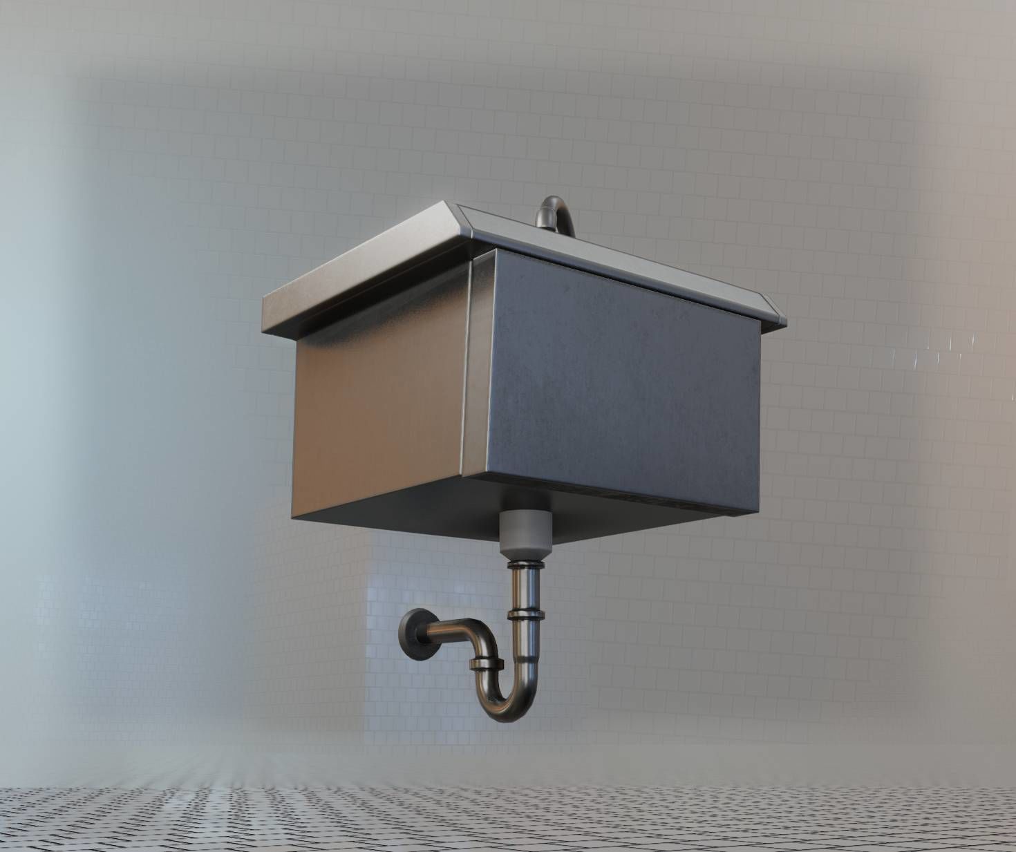 Public Metal Sink - 2 - Simple Low-poly 3D model_1