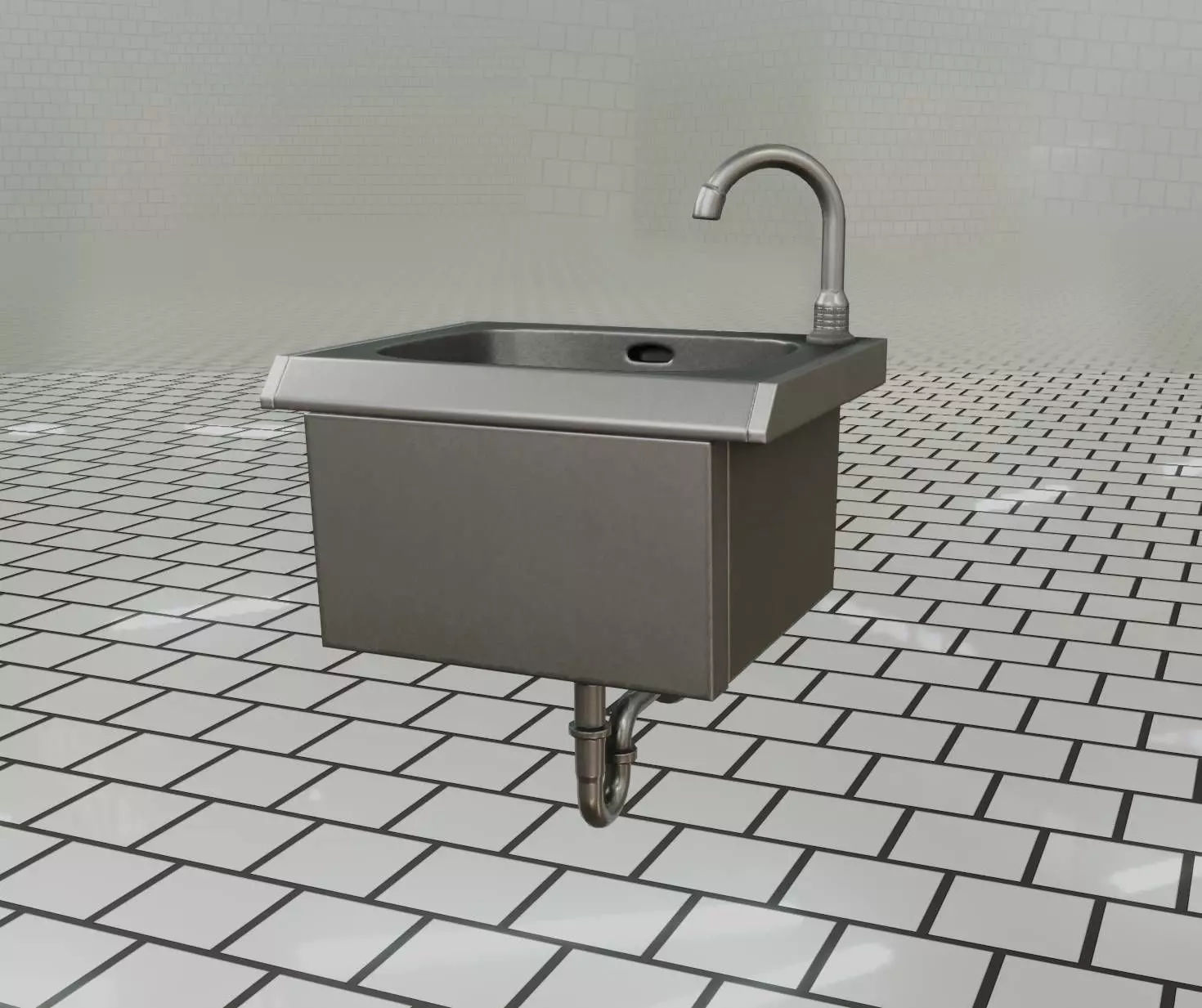 Public Metal Sink - 2 - Simple Low-poly 3D model_0
