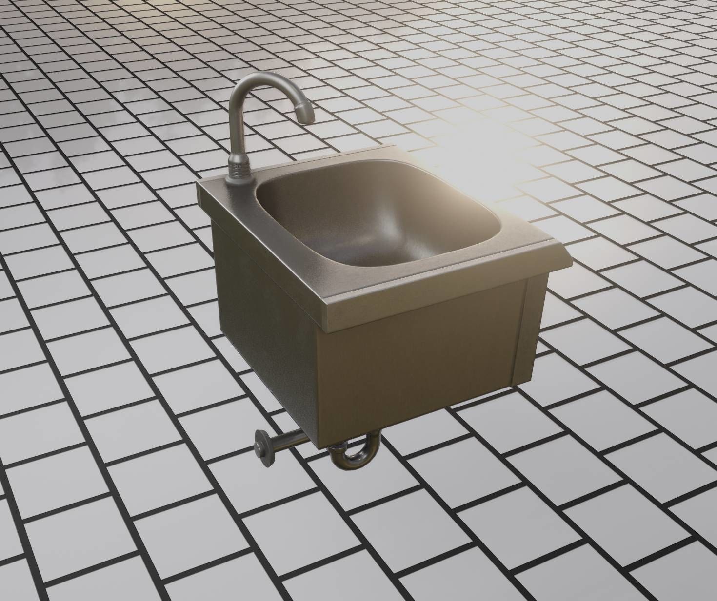Public Metal Sink - 2 - Simple Low-poly 3D model_22