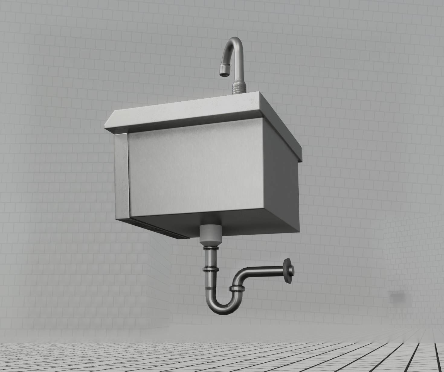 Public Metal Sink - 2 - Simple Low-poly 3D model_8