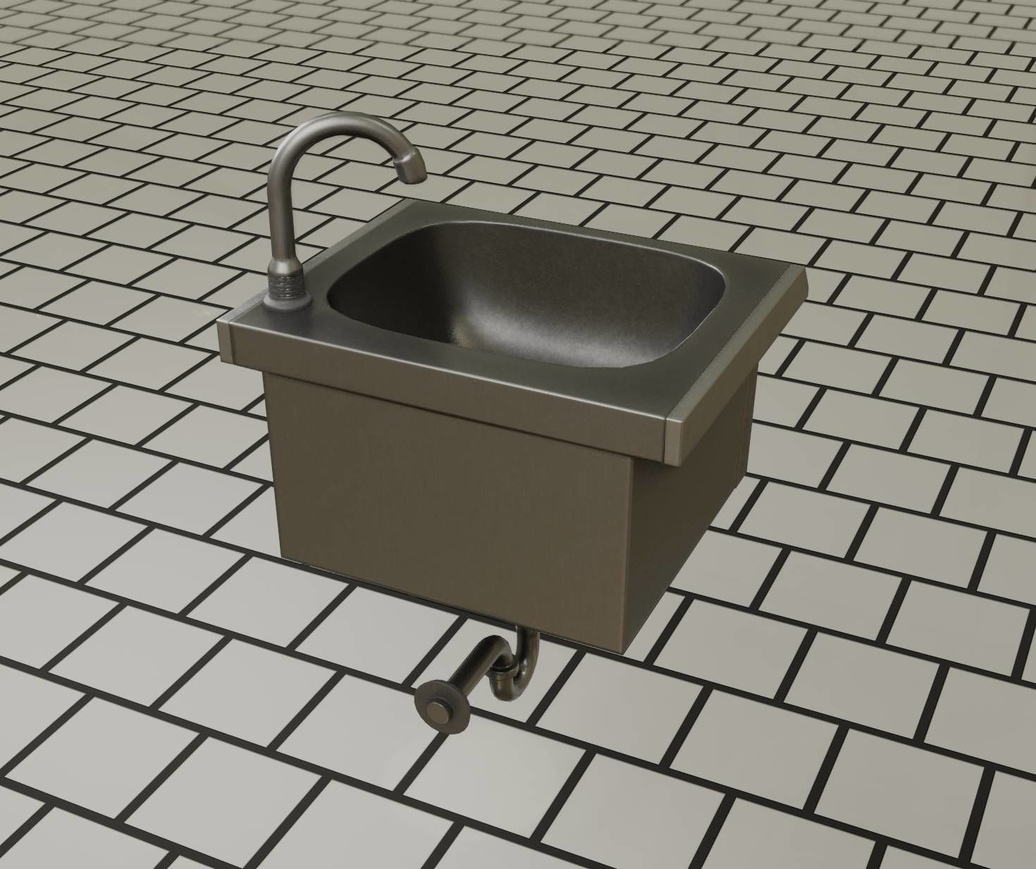Public Metal Sink - 2 - Simple Low-poly 3D model_85