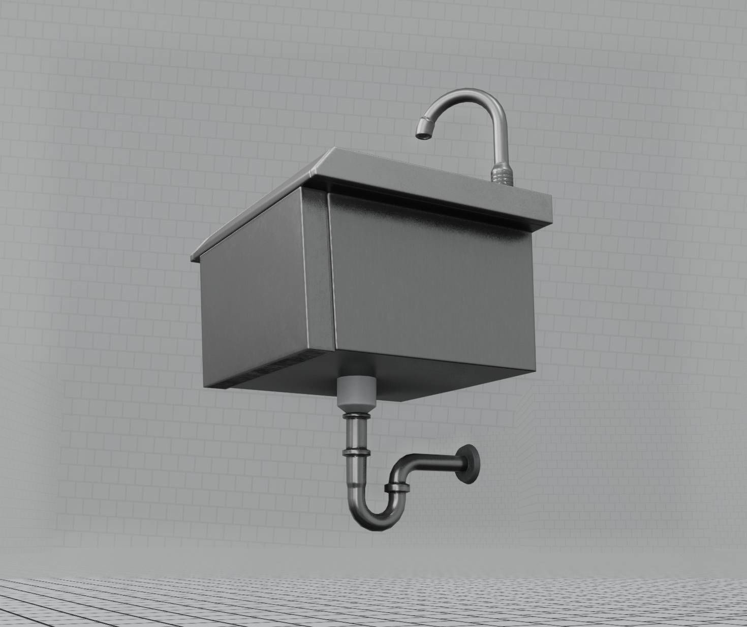 Public Metal Sink - 2 - Simple Low-poly 3D model_9