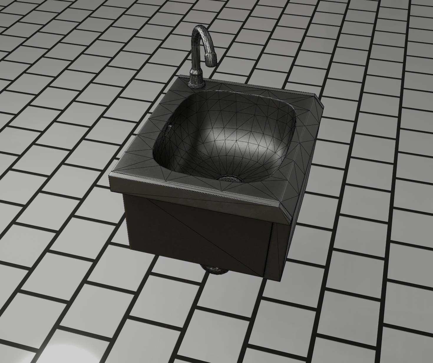 Public Metal Sink - 2 - Simple Low-poly 3D model_57