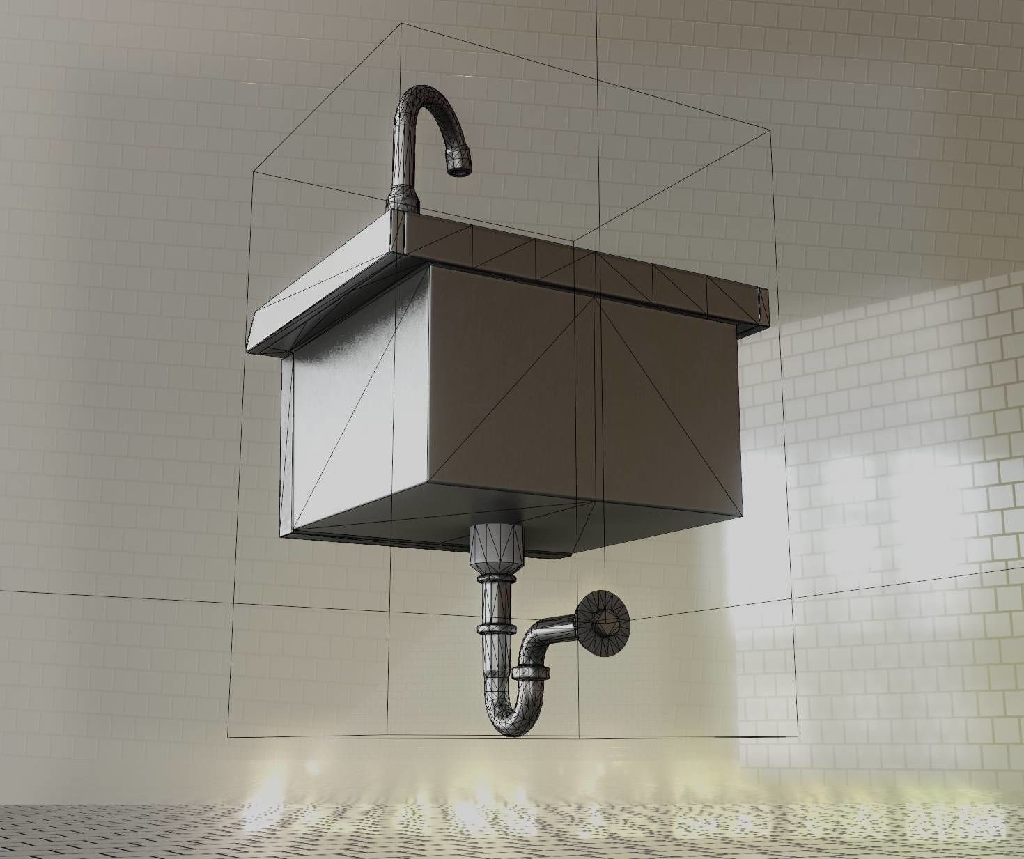 Public Metal Sink - 2 - Simple Low-poly 3D model_37