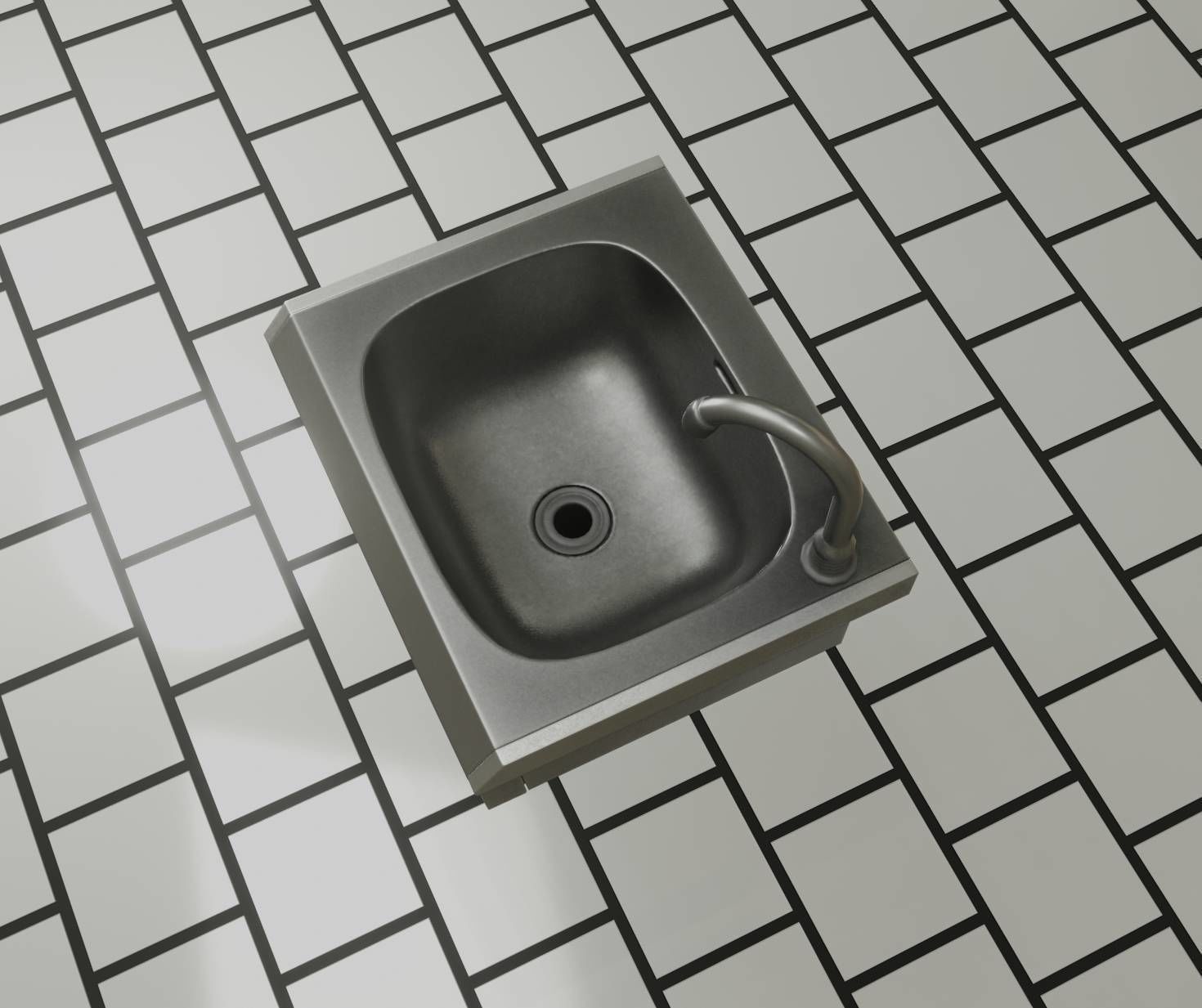 Public Metal Sink - 2 - Simple Low-poly 3D model_17