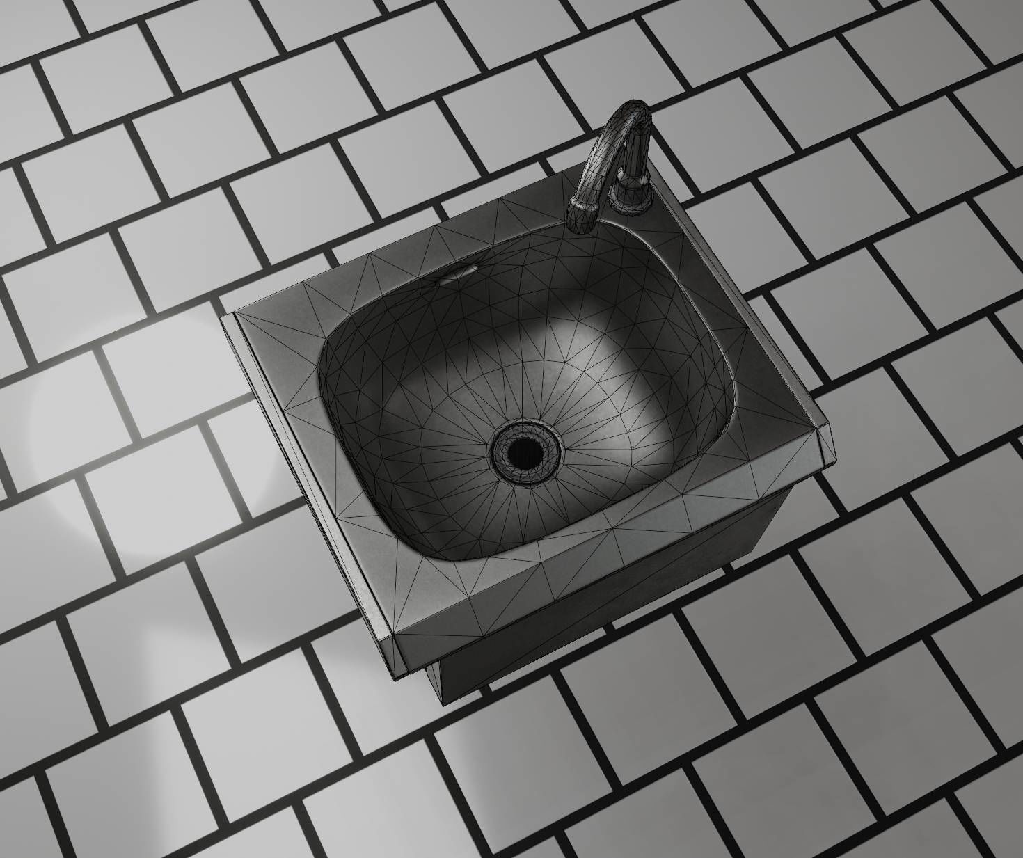 Public Metal Sink - 2 - Simple Low-poly 3D model_50