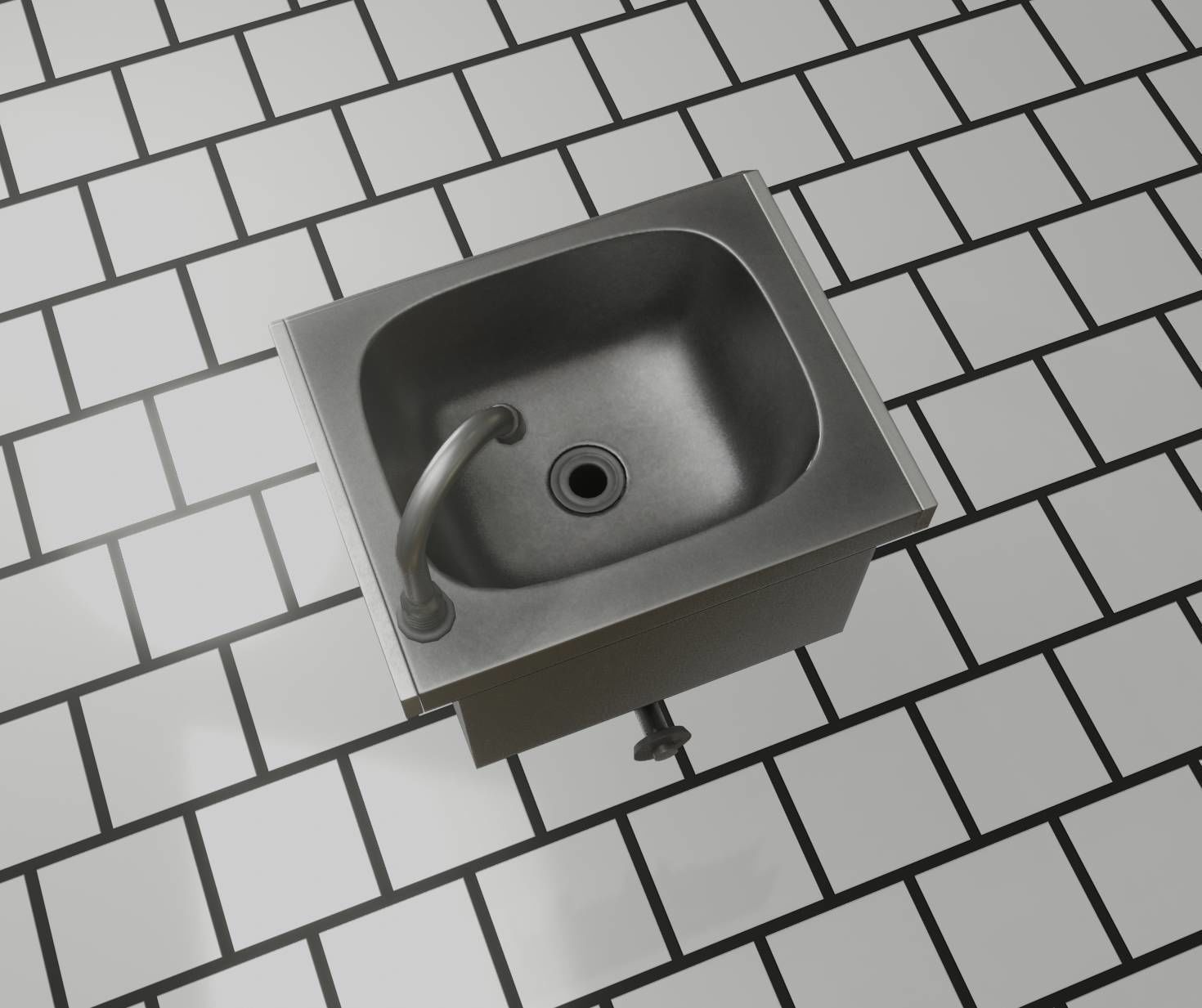 Public Metal Sink - 2 - Simple Low-poly 3D model_15
