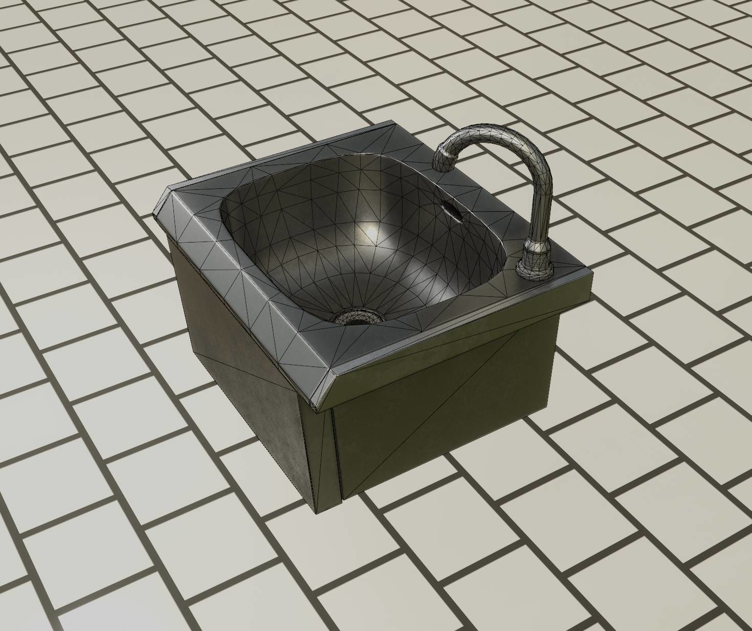 Public Metal Sink - 2 - Simple Low-poly 3D model_91
