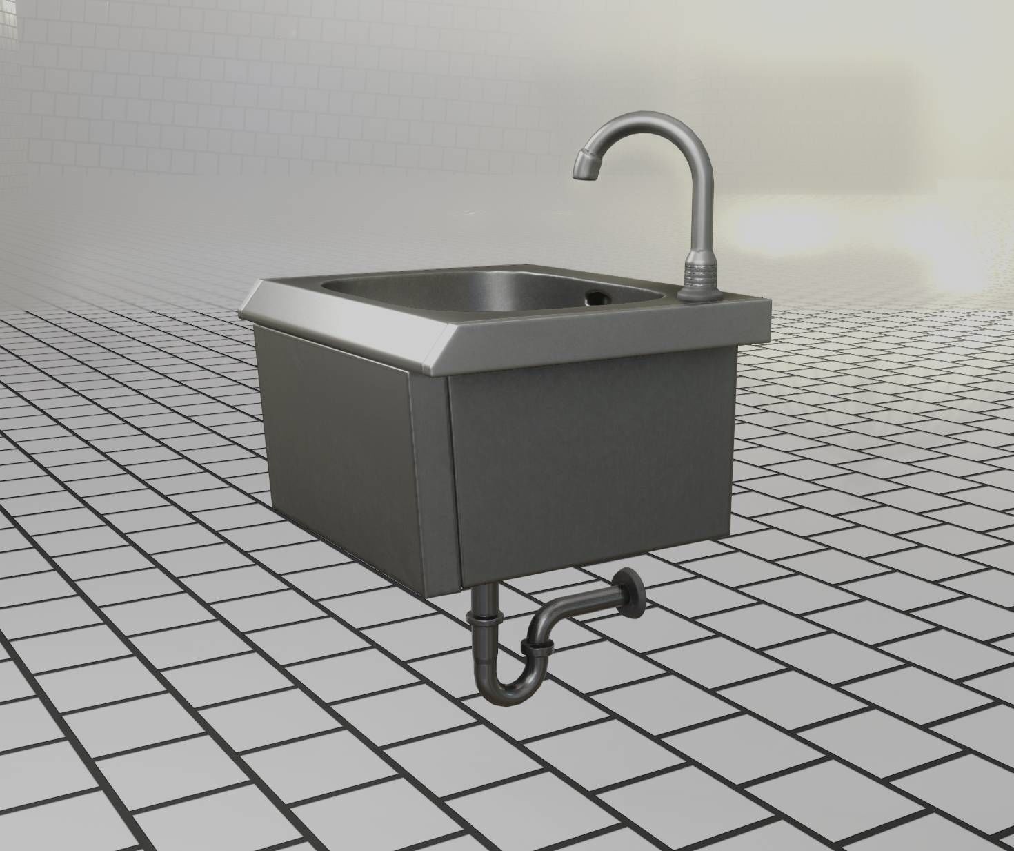 Public Metal Sink - 2 - Simple Low-poly 3D model_30