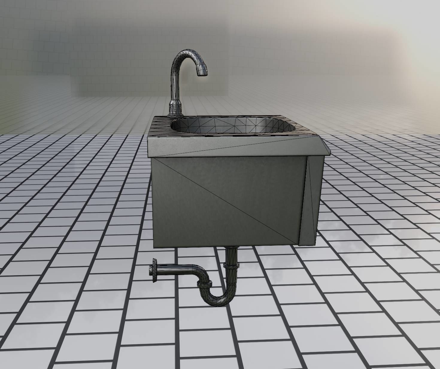 Public Metal Sink - 2 - Simple Low-poly 3D model_33