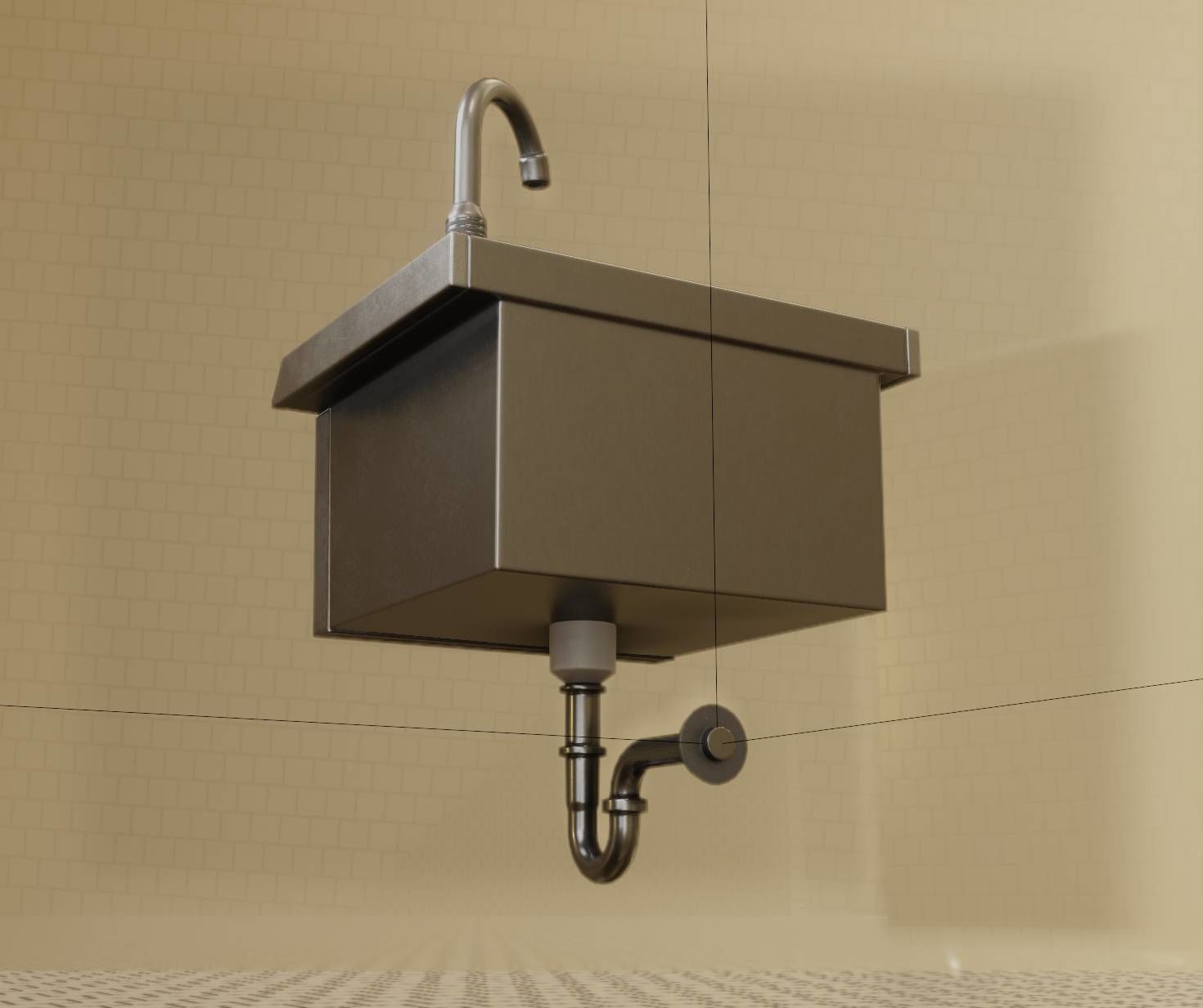 Public Metal Sink - 2 - Simple Low-poly 3D model_99