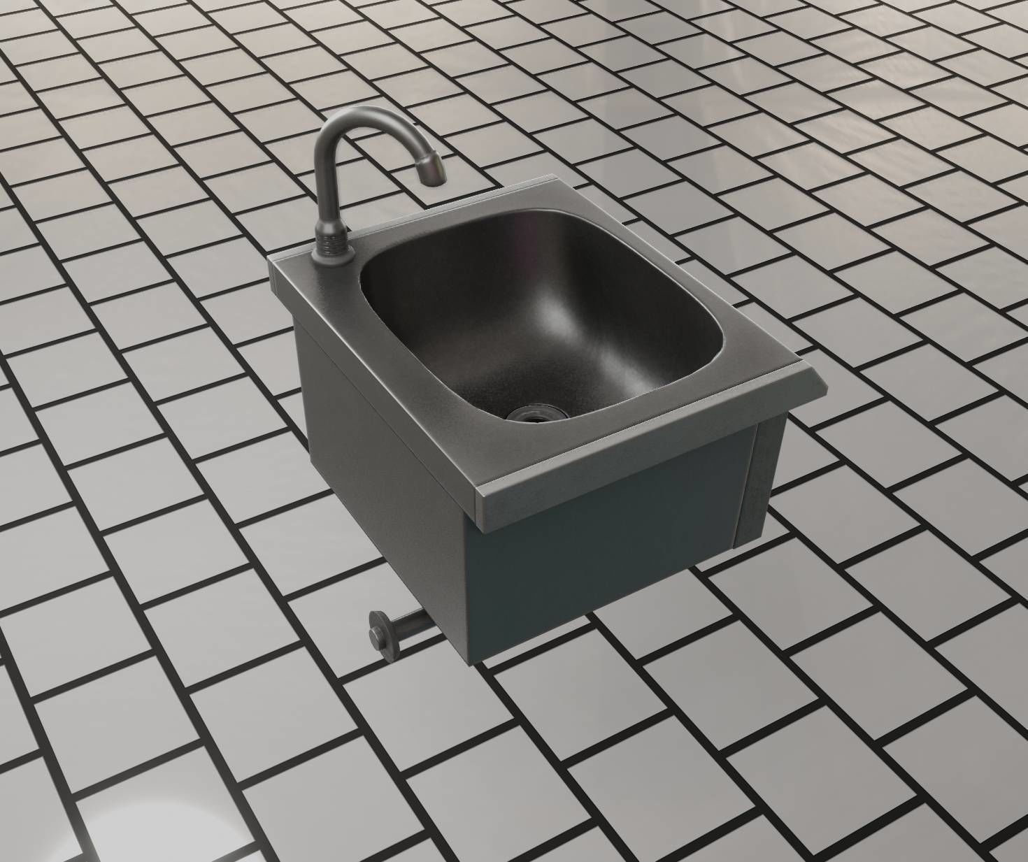 Public Metal Sink - 2 - Simple Low-poly 3D model_27