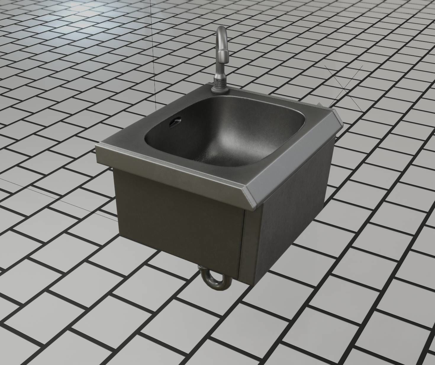 Public Metal Sink - 2 - Simple Low-poly 3D model_82
