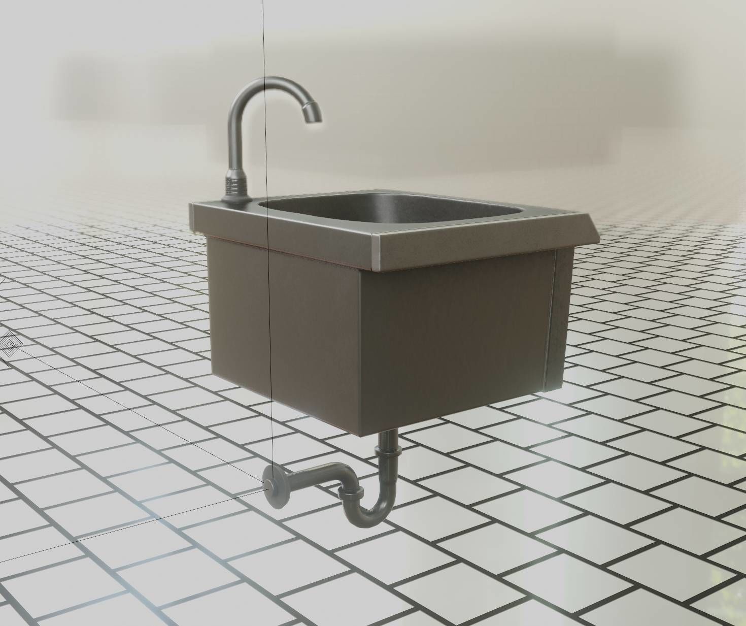 Public Metal Sink - 2 - Simple Low-poly 3D model_65