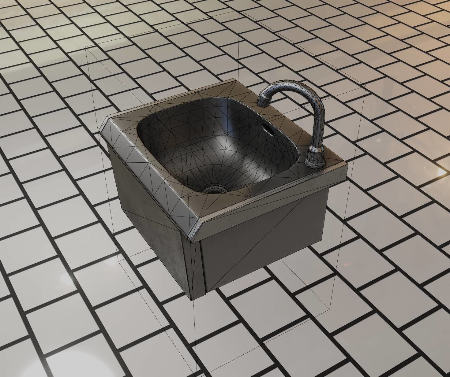 Public Metal Sink - 2 - Simple Low-poly 3D model_29
