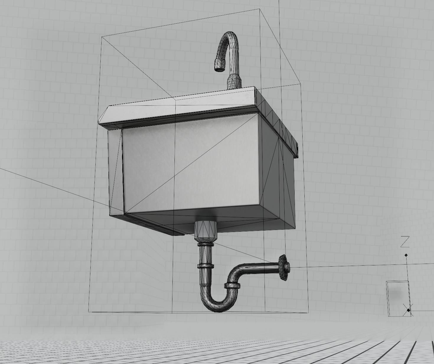 Public Metal Sink - 2 - Simple Low-poly 3D model_38