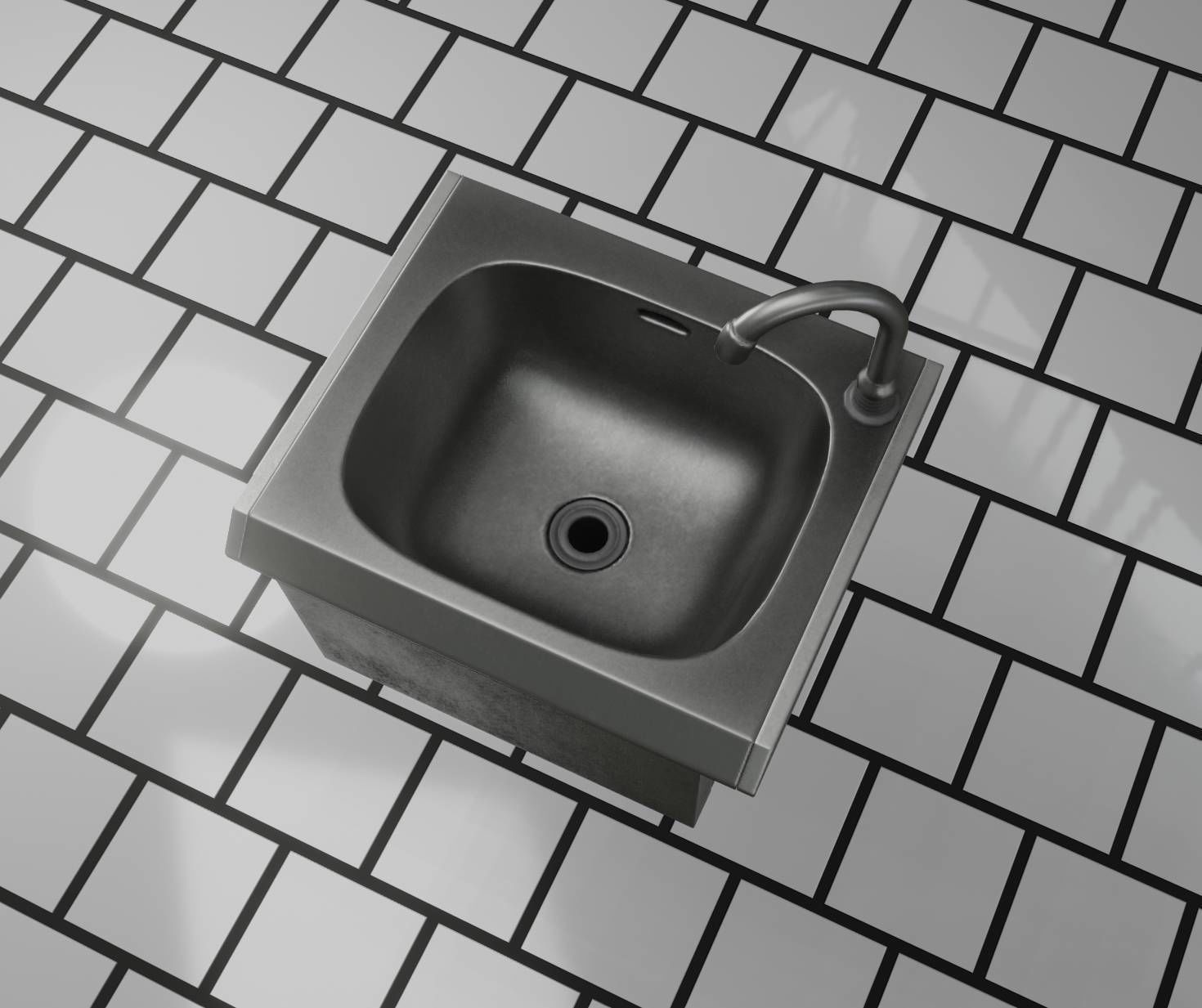 Public Metal Sink - 2 - Simple Low-poly 3D model_49