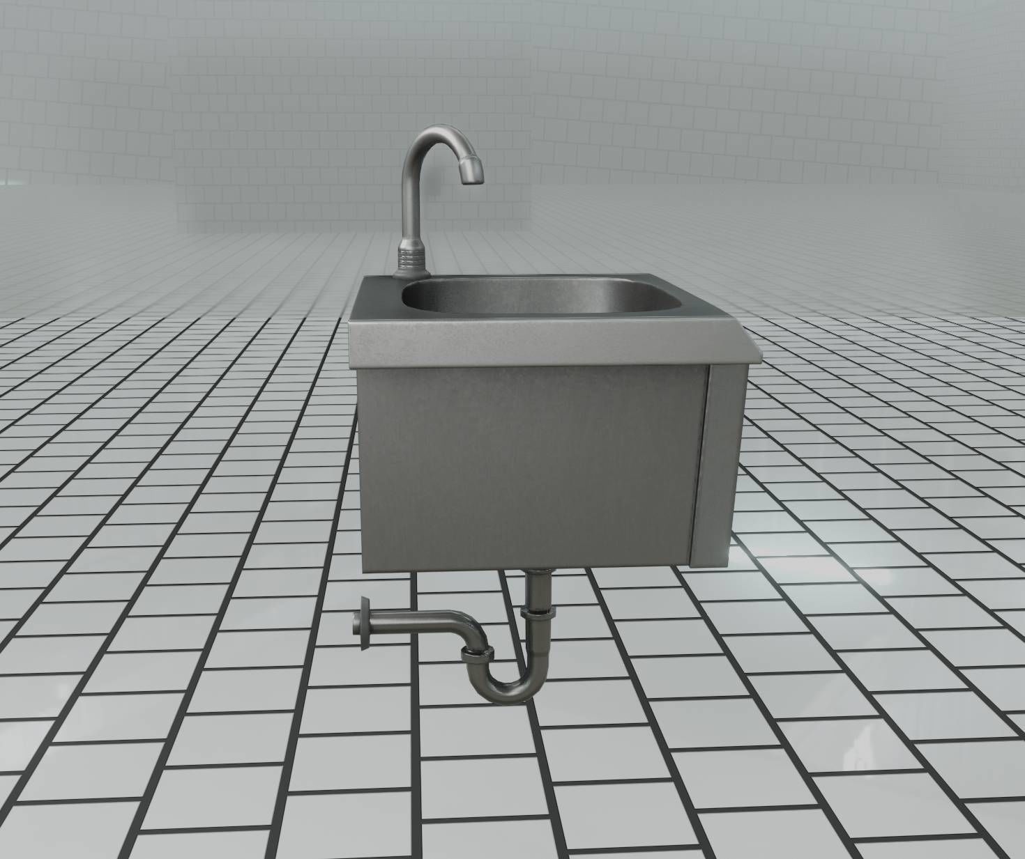 Public Metal Sink - 2 - Simple Low-poly 3D model_3
