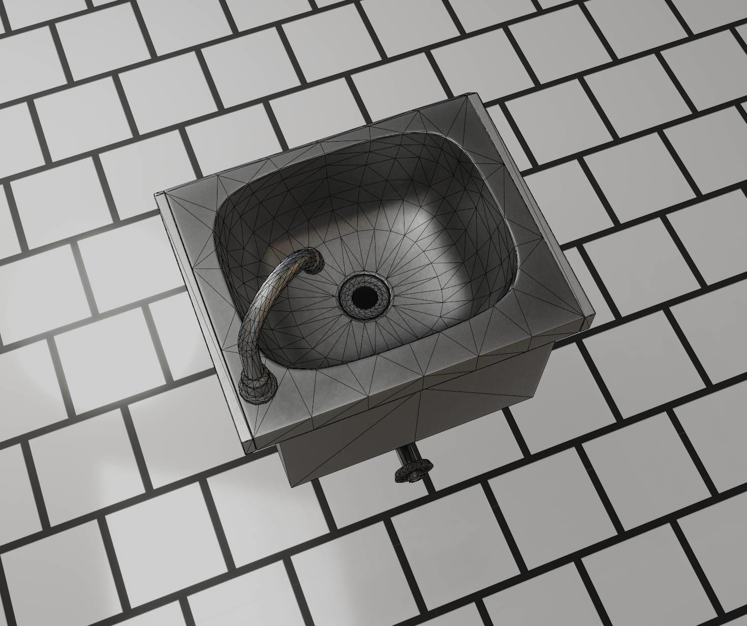 Public Metal Sink - 2 - Simple Low-poly 3D model_77